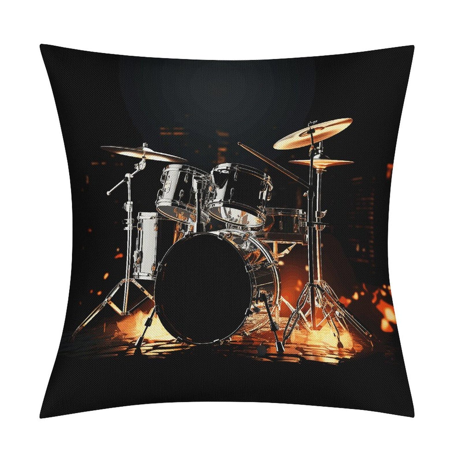 JTREHY Drummer Throw Pillow Covers Farmhouse Pillow Cover Standard Pillow Shams Decorative Square Pillowcases Soft Pillow Cases Wrinkle Fade Resistant for Couch Home 18x18 Inch