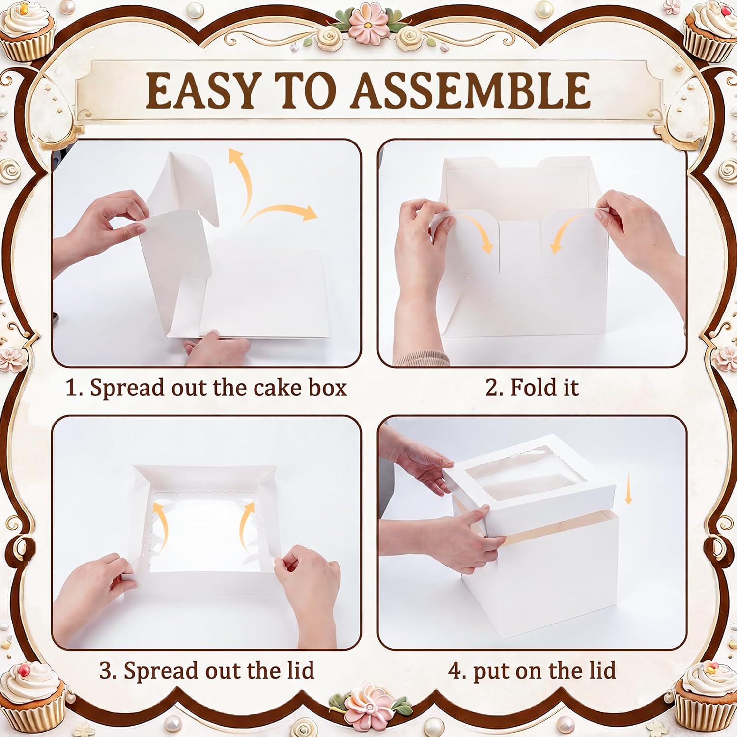 Arttown 20pcs Cake Boxes and Cake Boards,12x12x8 Inches Tall Multi-Layer Cake Box with Window White Square Cardboard Bakery Boxes for Cookies Pies Cupcakes Pastry-Wedding,Birthday,Party Decorating