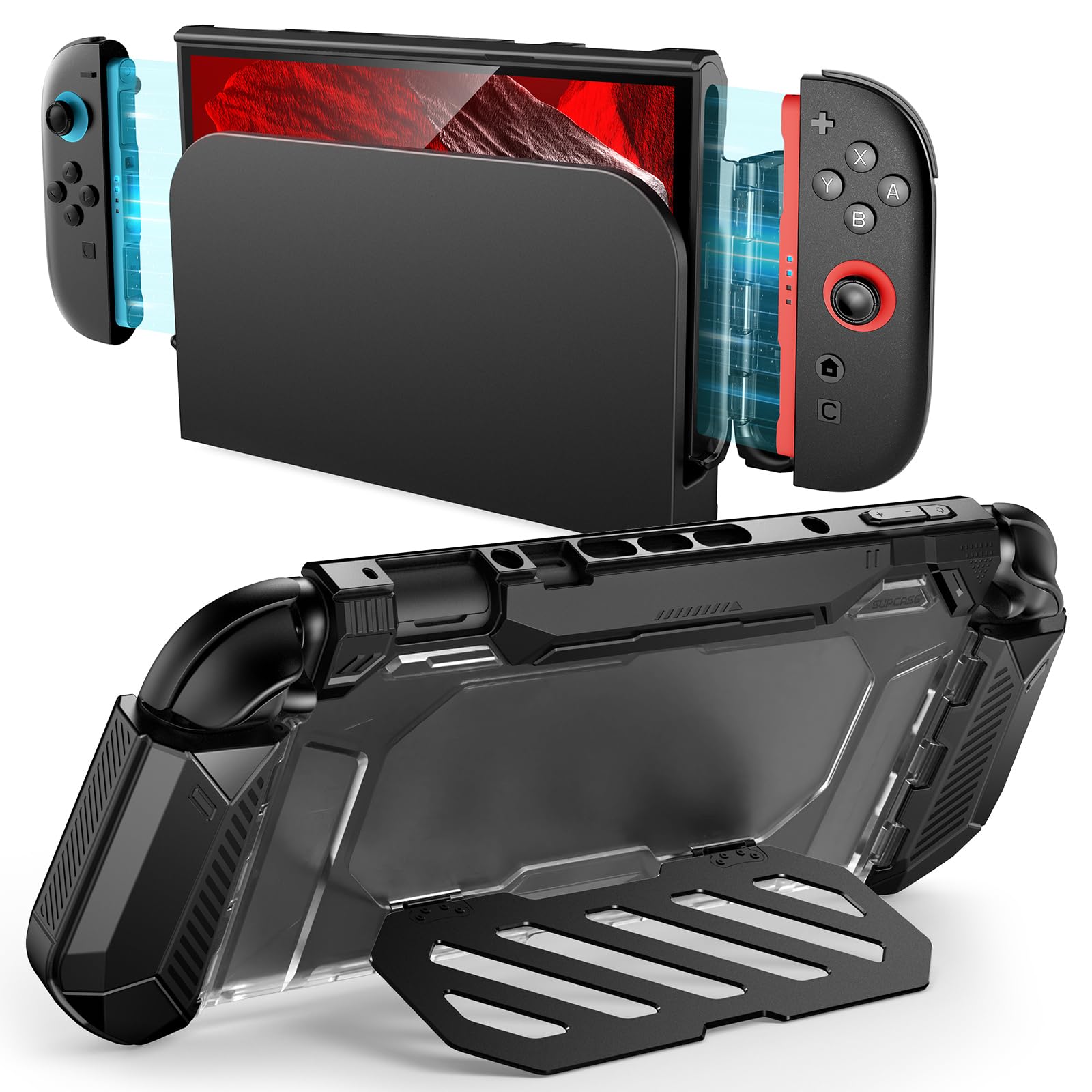 SUPCASE Dockable Case for Nintendo Switch 2, [Foldable Aluminum Alloy Stand] [Military-Grade Protection] [Exclusive Hinge Joy Con Quick Release] Hard Shell Accessories Compatible with Switch 2, Black