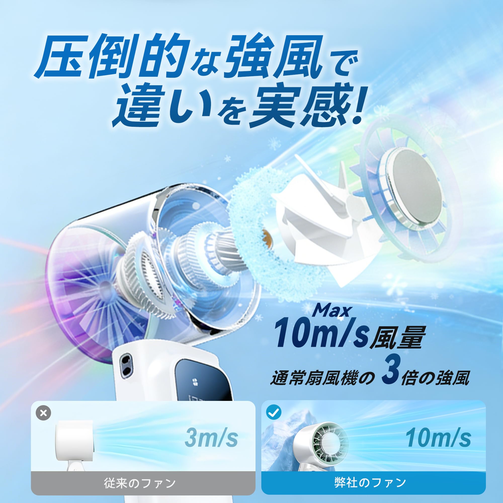 携帯ファン Amazon | Sunfra 携帯扇風機 【2026新モデル】超高速暴風 【-26℃瞬間