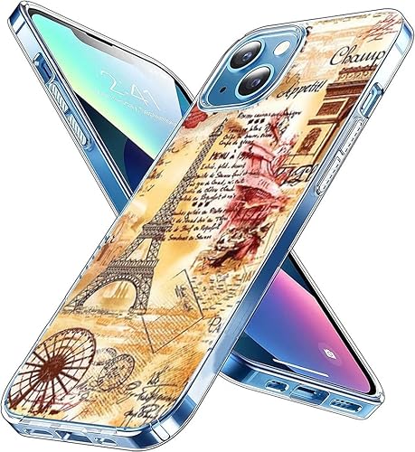 Funda estética para iPhone 15, funda de teléfono con diseño retro de la Torre Eiffel Hazy Eiffel para mujeres, niñas y hombres, diseño moderno y