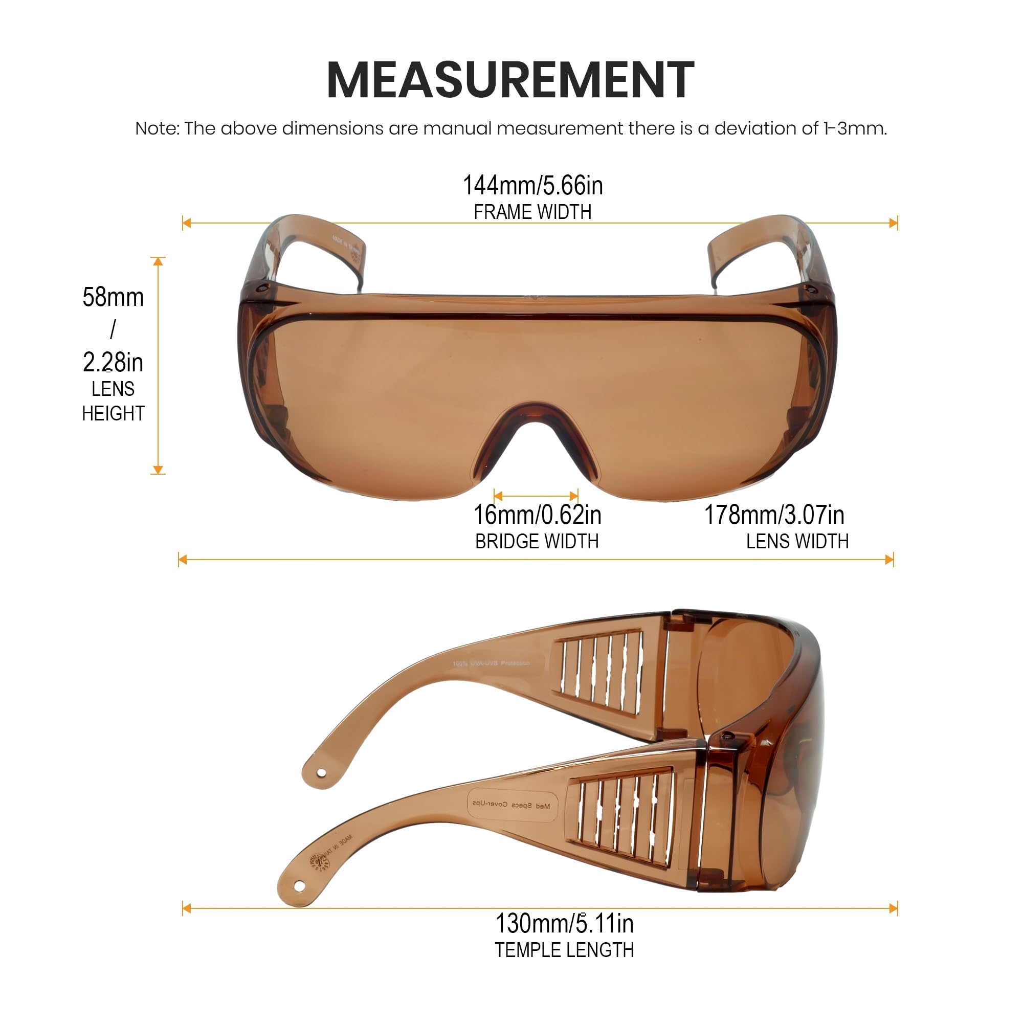Calabria 1003 Fitover - Gafas de sol de seguridad grandes sobre gafas graduadas | 100% protección UV | patillas transparentes | Cobre