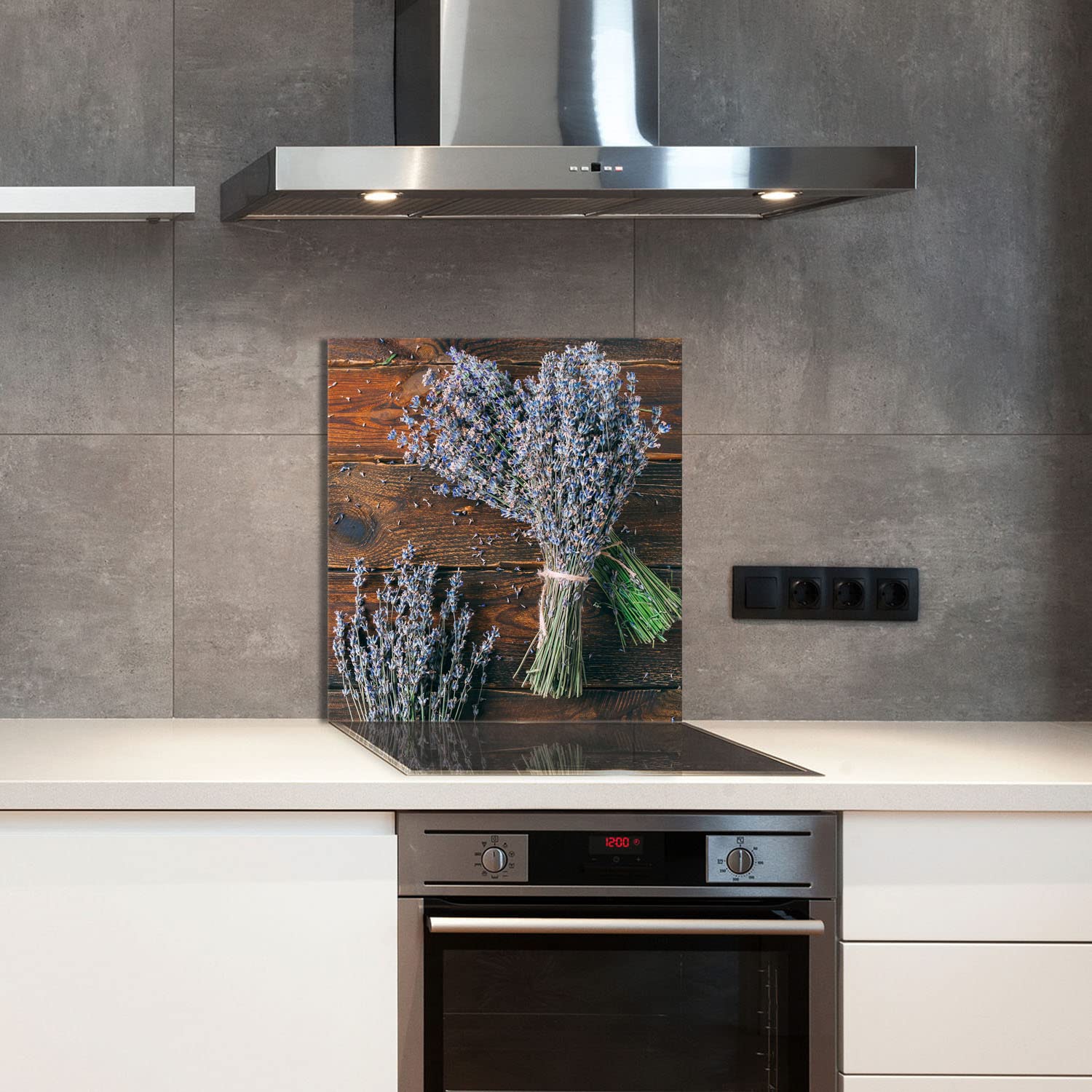 Szklany panel ochronny do kuchni Lacobel, szklana płyta ochronna na kuchenkę, 60x65 cm, szklana deska do krojenia, ochrona przed rozpryskiwaniem, uniwersalna, LAWENDA