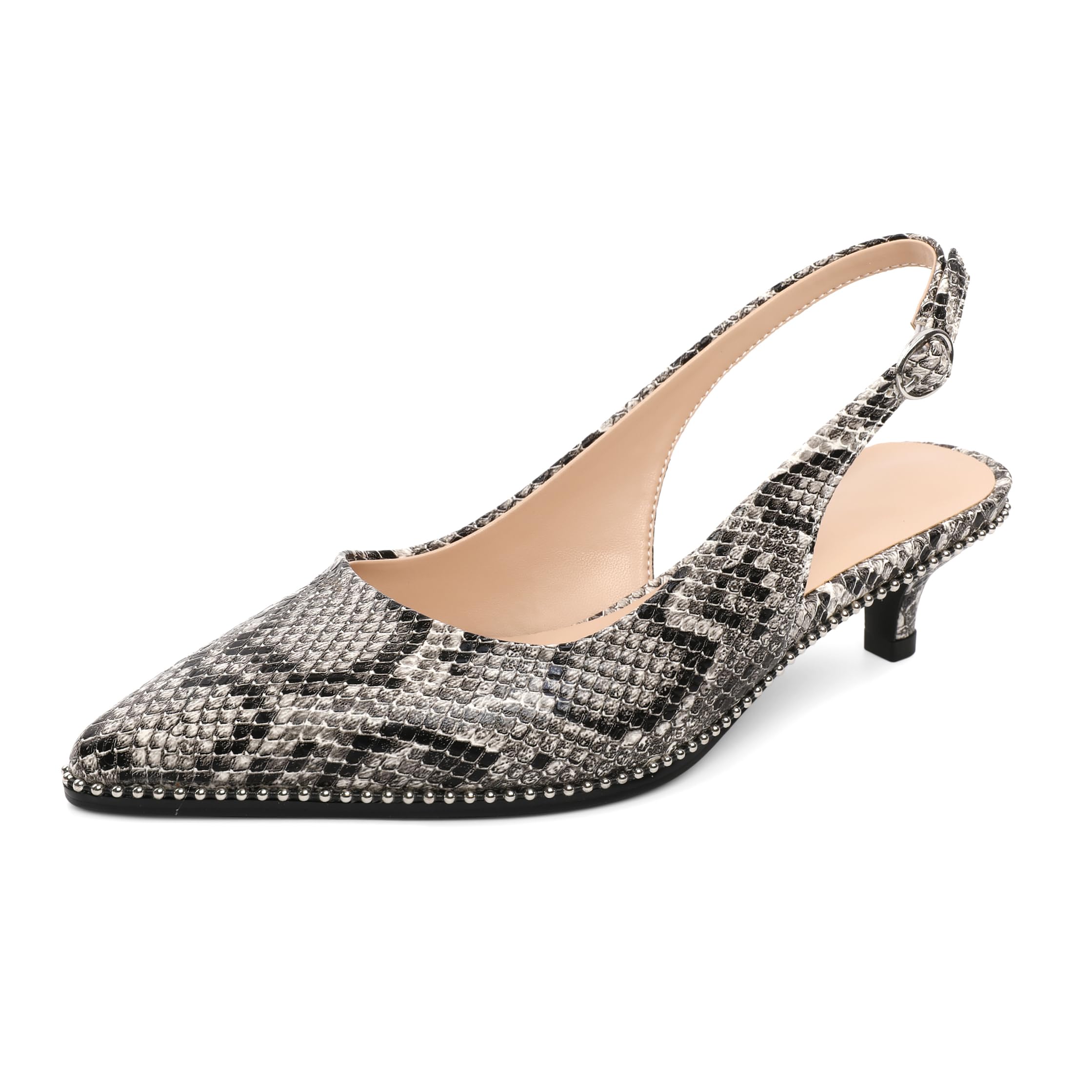 Photo 1 of AUMOTED Fashion Snakeskin Print Low Heels Women's 1.5" Slingback Pointed Toe Kitten Pumps US Size 7.5