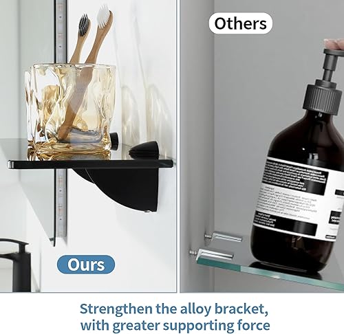 Miniatura 5 de Alise Estante de vidrio para baño, estantes flotantes de 15 pulgadas, almacenamiento de ducha templado, estantes de vidrio pequeños de montaje