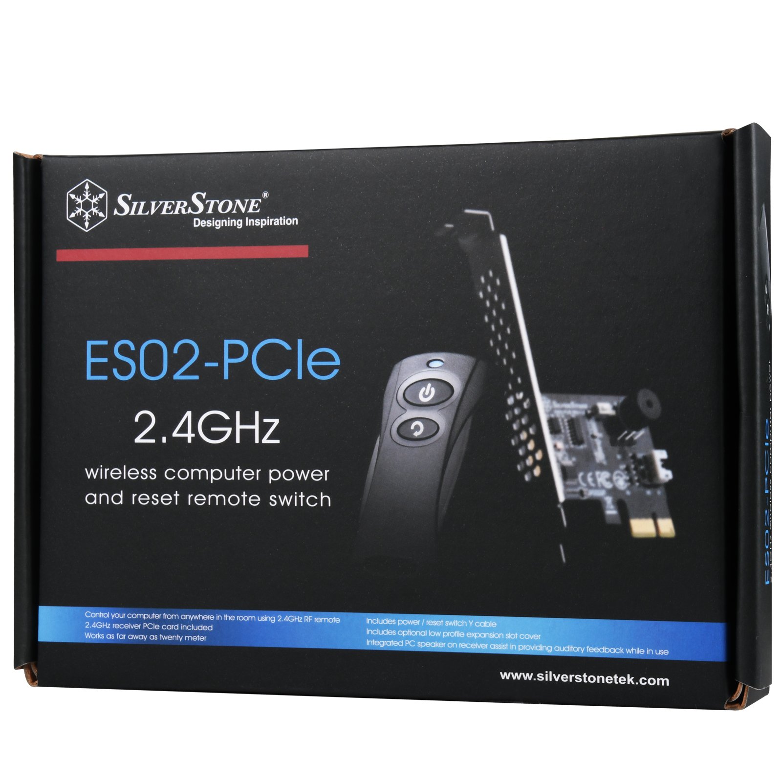 SilverStone SST-ES02-PCIe - Interruptor de control 2,4G inalámbrico para Encender/Resetear el ordenador, El altavoz para PC integrado, PCIe