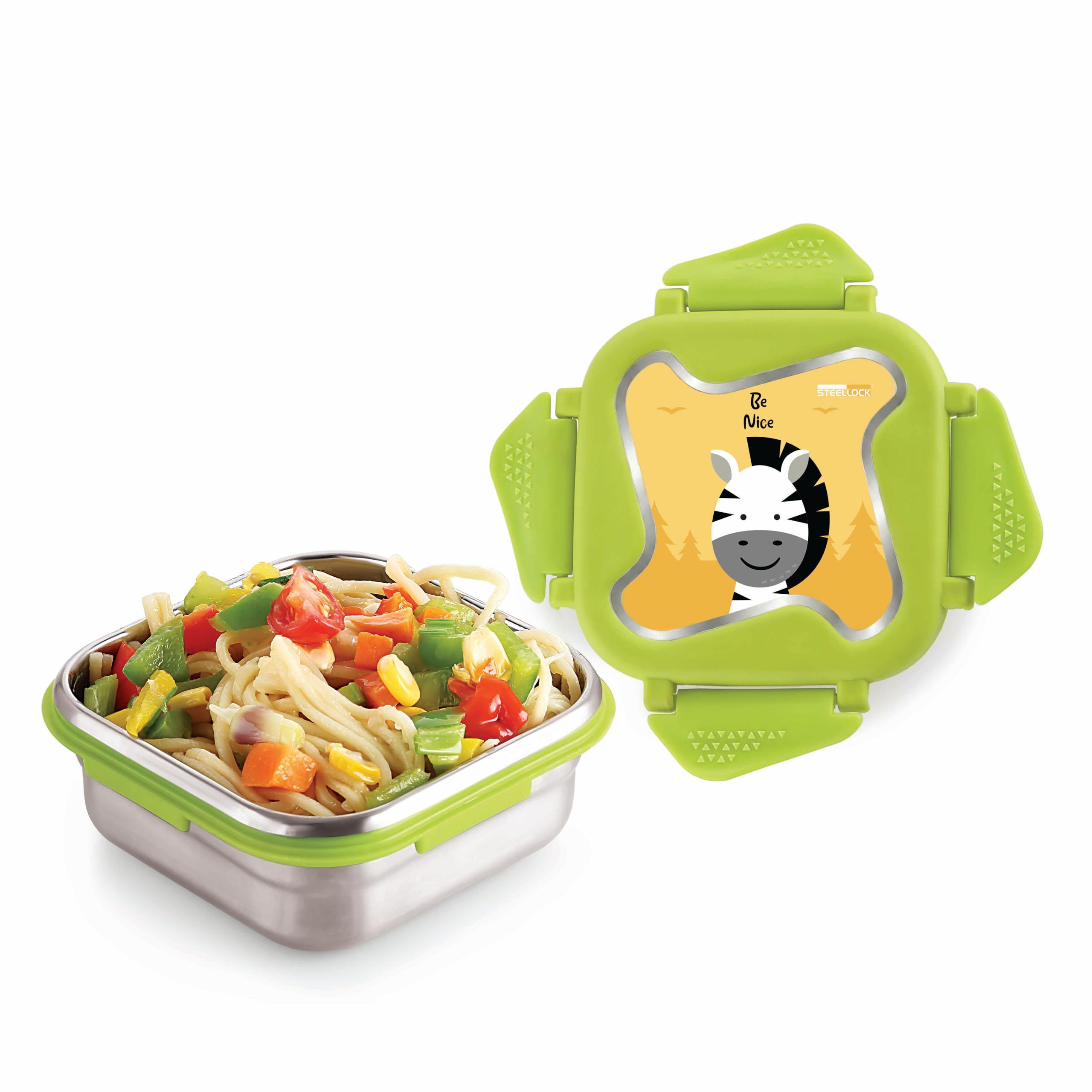 STEELLOCK Smart Kids Stainless Steel Lunch Box, Leakproof & Airtight Tiffin Box for School Boys & Girls, BPA Free Food Grade with 4-Side Clip Lock | 360 ML | Pink, 3D/UV Print Unicorn — Amazon image 10