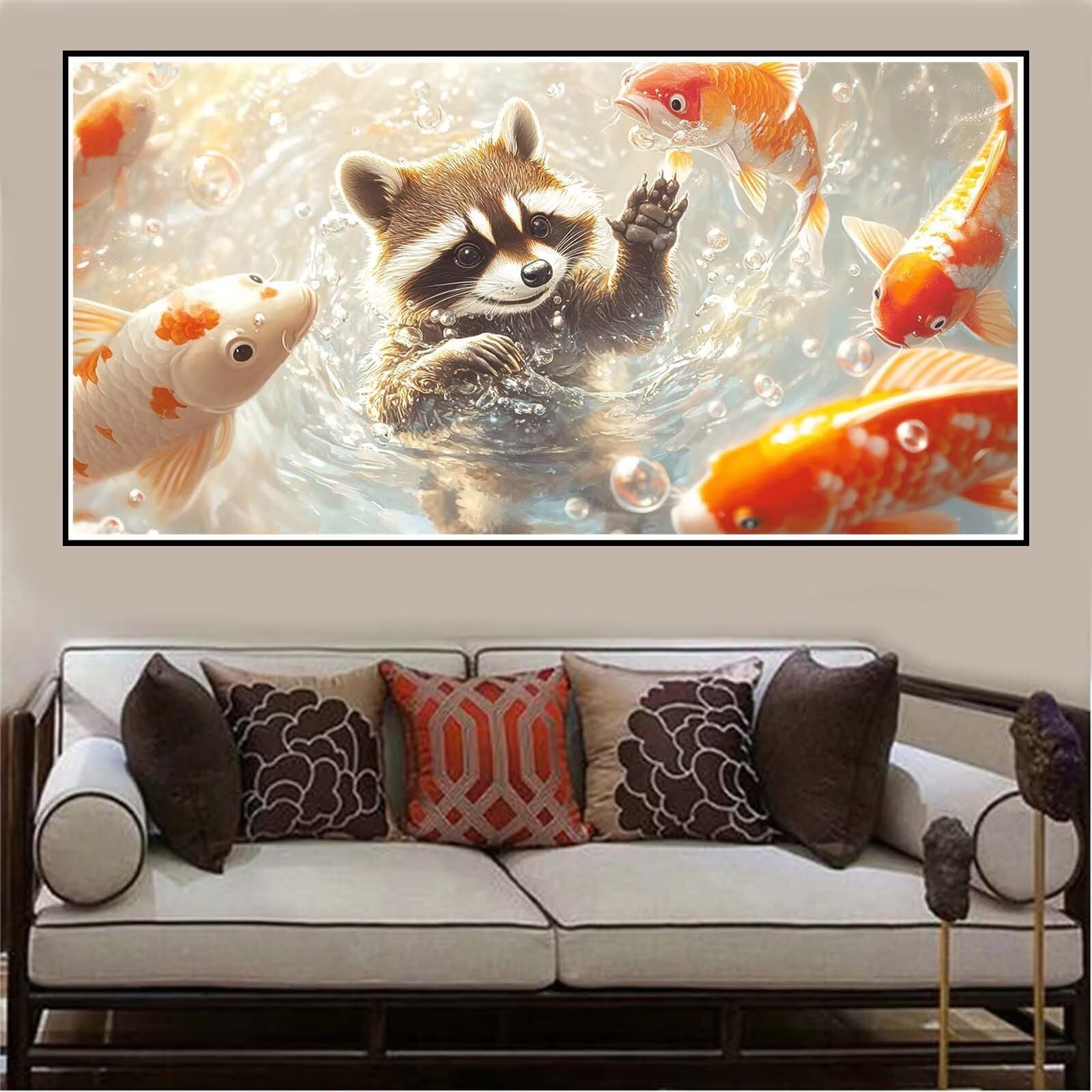 Peinture par Numéro Adulte Raton laveur DIY Peinture Numero Enfant, DIY Loisirs Créatifs Adultes Peinture Numero Poisson Paint by Numbers Decoration Murale, Cadeau Femme,(160x80cm Sans Cadre)-493
