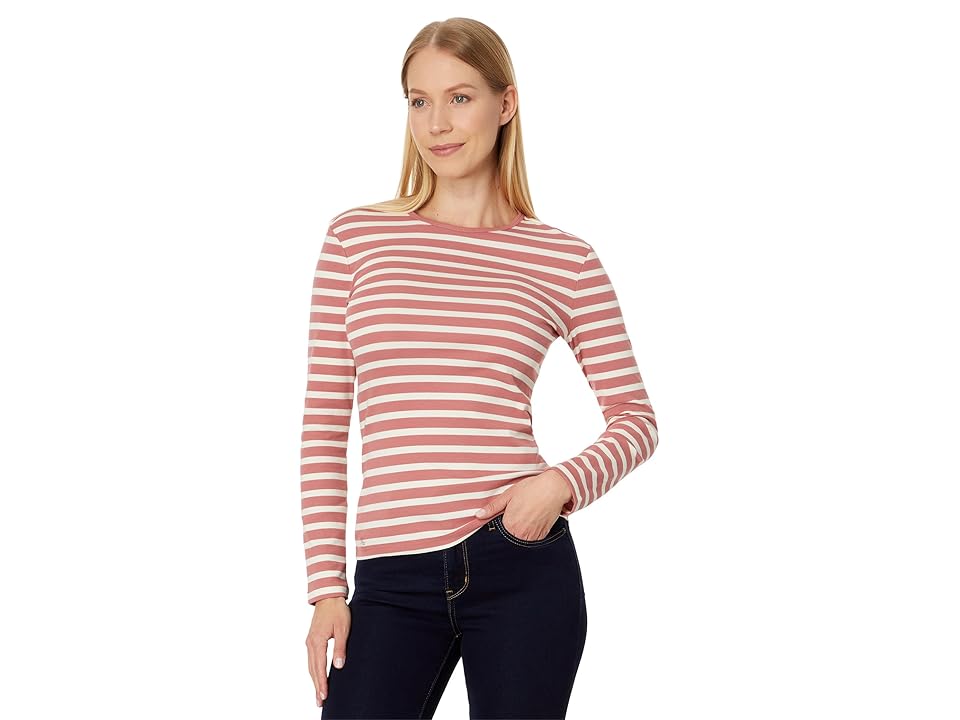 LAUREN Ralph Lauren Striped Cotton Long-Sleeve Tee (Pink Mahogany/Mas Cream) Women's Clothing INTERNATIONAL SHIPPING