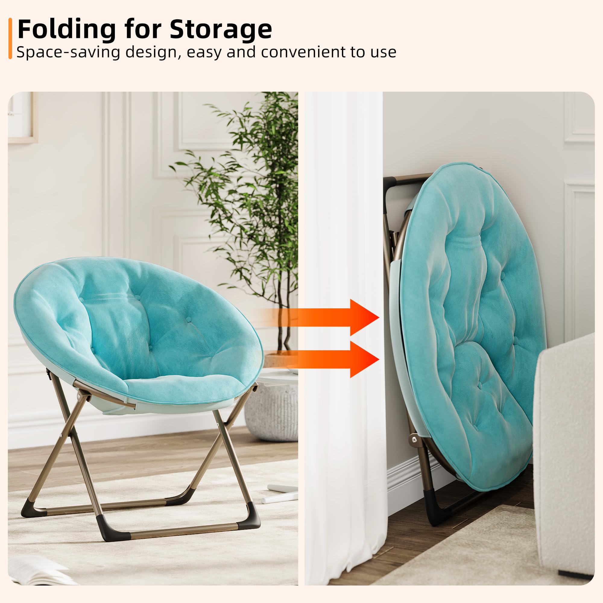 GarveeHome Silla Plegable Felpa Floral Sillón Luna - Metal 136 kg Azul | Felpa floral cómoda y estructura metal triangular. Para adultos y niños en dormitorio. Sin montaje necesario y resistente.
