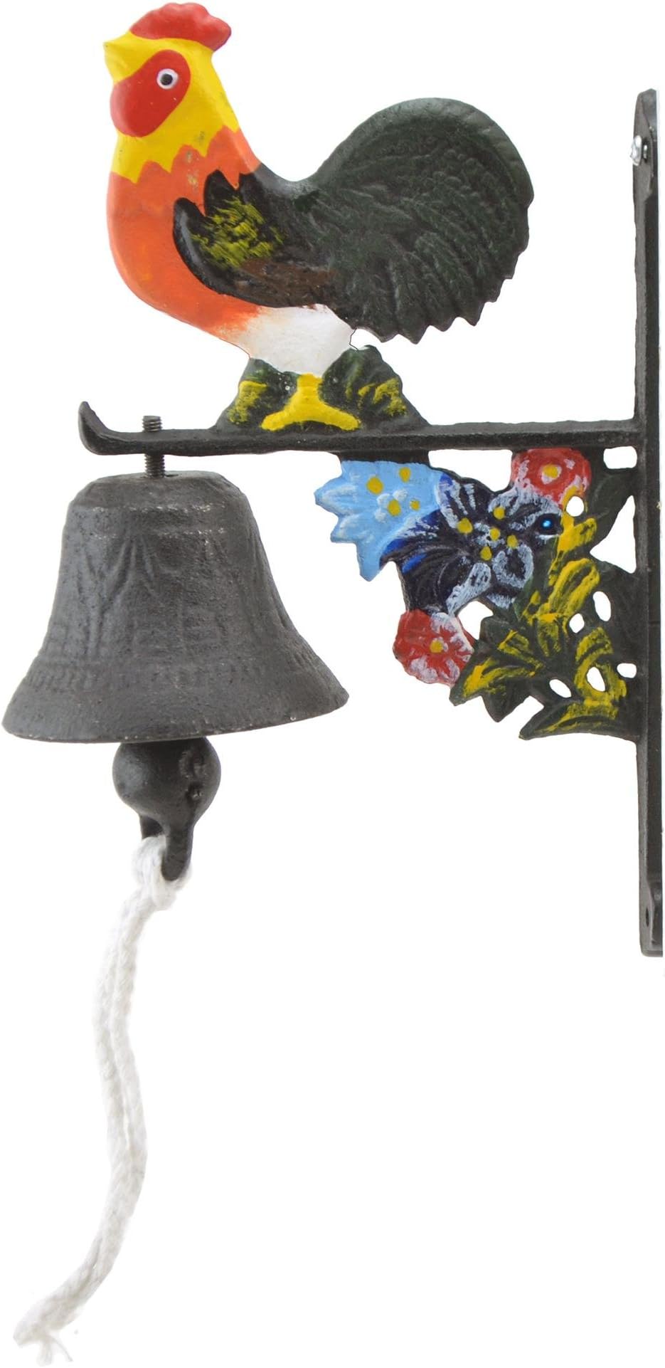 Cast Iron Dinner Bell Rooster & Flowers Colorful Doorbell