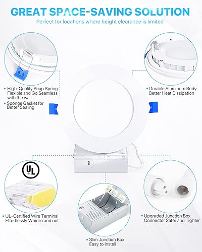 Vista 29 de Ensenior Paquete de 12 luces LED empotrables de 4 pulgadas, regulable, blanco transparente de 6000 K, 750 lm de alto brillo, 9 W 120 V, 2 pines