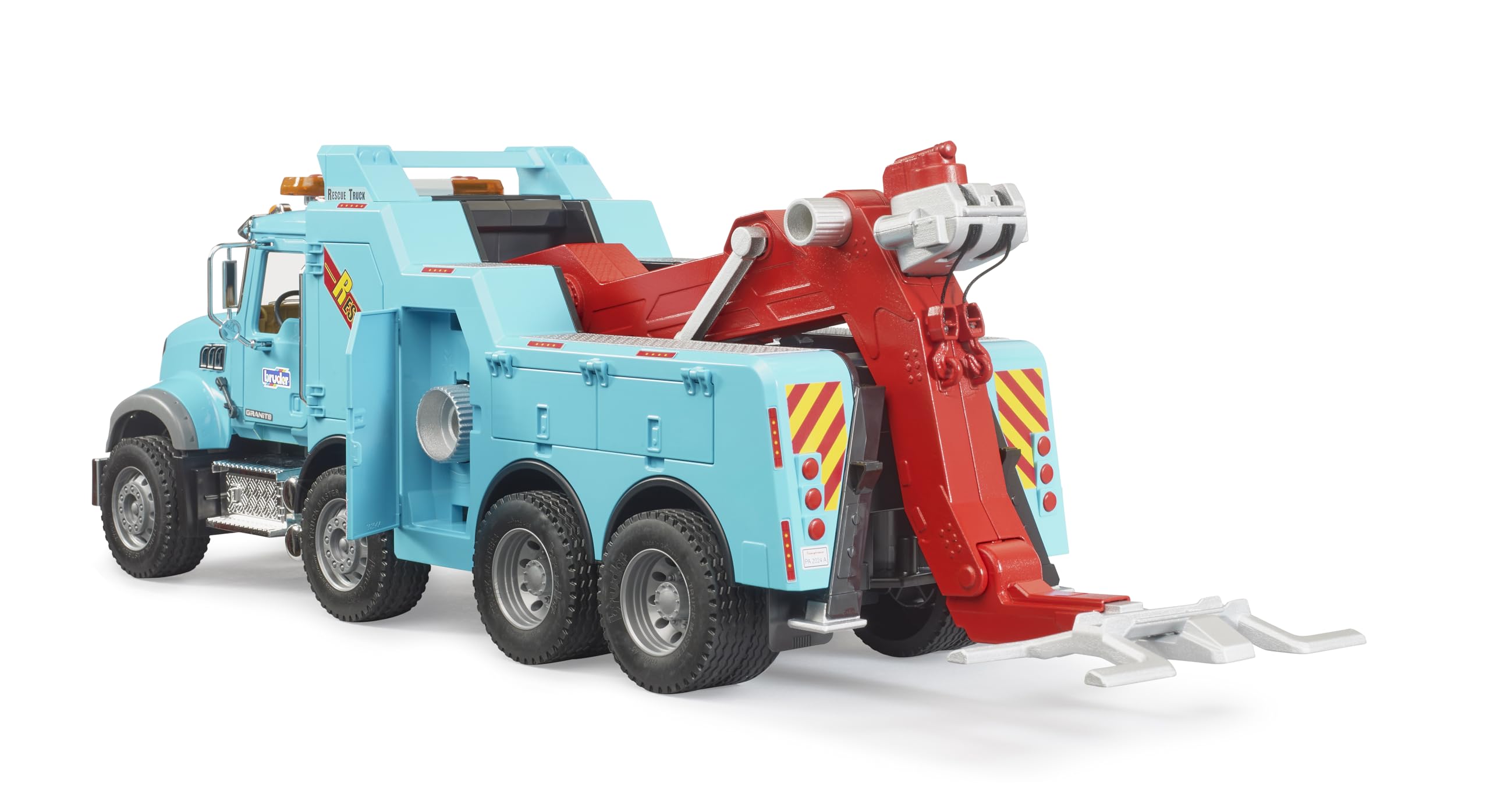 bruder 02831 - MACK Granite samochód górski i holowniczy z modułem świetlnym i dźwiękowym - 1:16 pojazdy, lawety, holowniki, pomoc drogowa, transportery | Skala 1:16, drzwi można otworzyć, wyprodukowano w Niemczech, od 4 lat