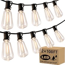 2-Pack 100FT Outdoor String Lights 200FT Total, Waterproof Patio Lights