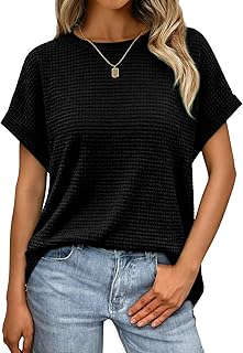 Chicrise Tshirt Damen Sommer Kurzarm T Shirt Rundhals Basic Einfarbig Locker Bluse Luftig Casual Elegant