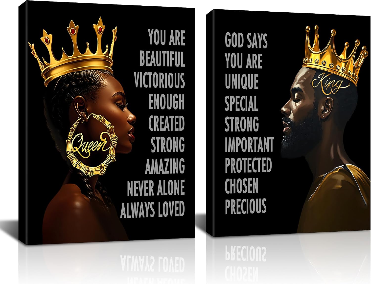 Framed Wall Art Posters of Black Kings and Queens, African American Canvas Art Prints with Inspirational Quotes,Motivational Positive Sayings Office Wall Decor Set of 2 (12"x16" inch)