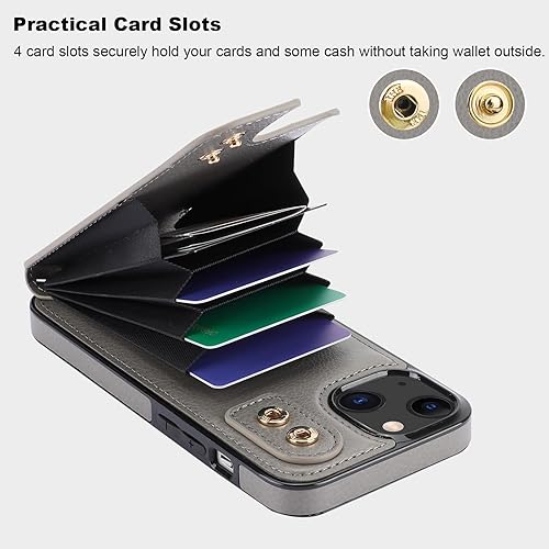 Miniatura 4 de Folosu Compatible con iPhone 13 Funda cartera con tarjetero con rotación de 360, soporte de anillo de dedo con función atril, bloqueo RFID, piel