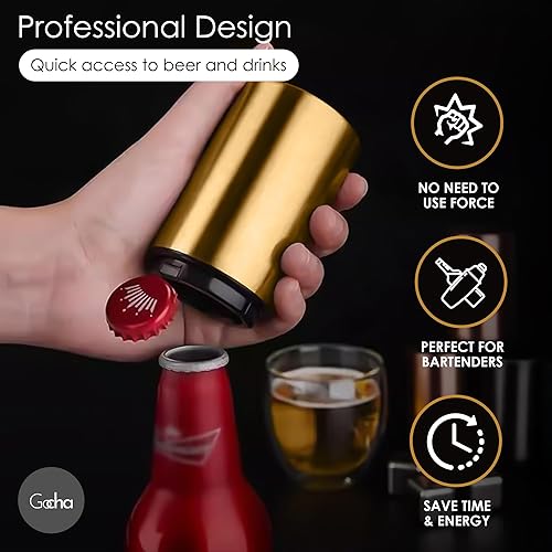 Miniatura 5 de GOCHA Gadgets, Abridor magnético de botellas, abridor de tapas de botella, tapa de prensa y pop, abridor de barras de acero inoxidable automático de