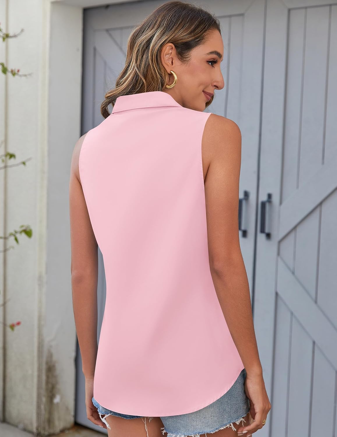 HOTOUCH Women's Sleeveless Button Down Shirts Hidden-Button Front Collared Dressy Casual Blouses Loose Office Tank Tops - Image 6