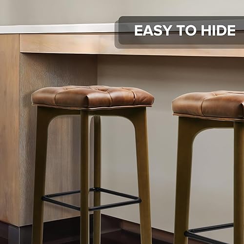 Miniatura 8 de Juego de 2 taburetes de bar de 24 pulgadas de altura de mostrador, taburetes de bar tapizados de piel sintética, taburetes de bar sin respaldo de