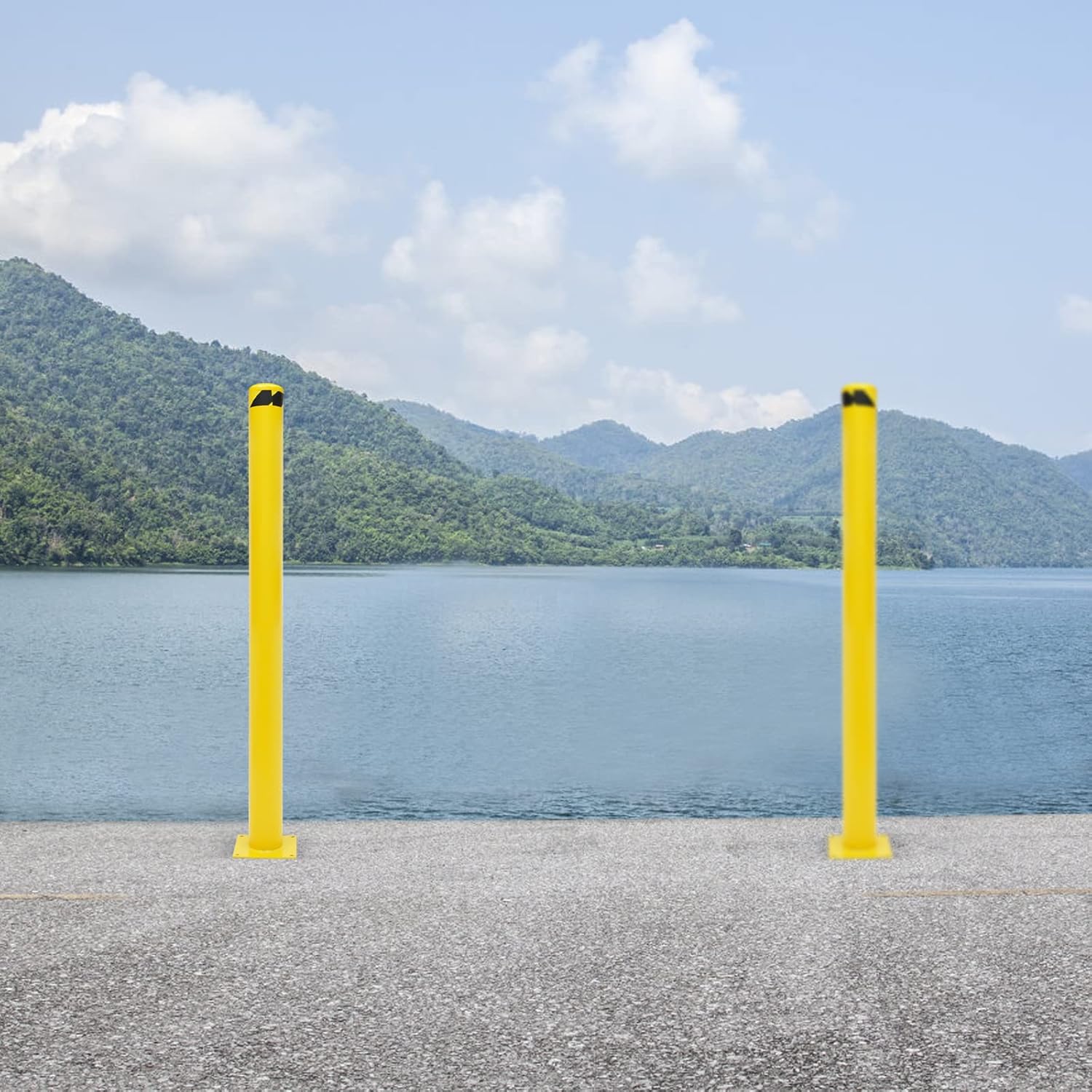 Safety Bollard, 60 in Height Bollard Post, 4.5 in Diameter Steel Pipe Safety Bollard Post, Yellow Steel Bollard Steel Safety Bollard with 4 Free Anchor Bolts for Traffic-Sensitive Area