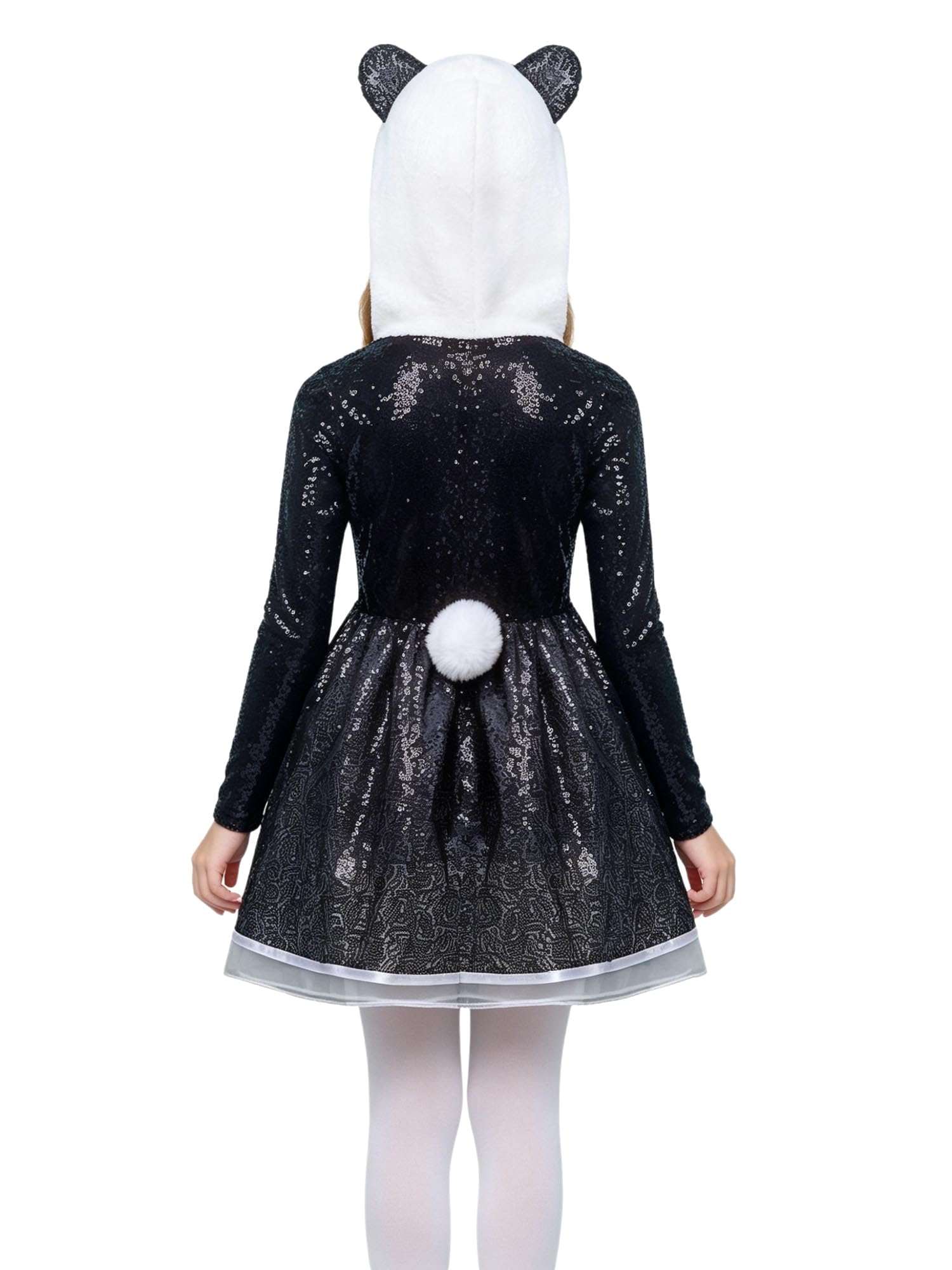 Kinder Panda Kleid Mädchen Prinzessin Kleid Glitzer Pailletten Tutu Kleider Kapuzenkleid mit Schwanz Geburtstag Partykleid