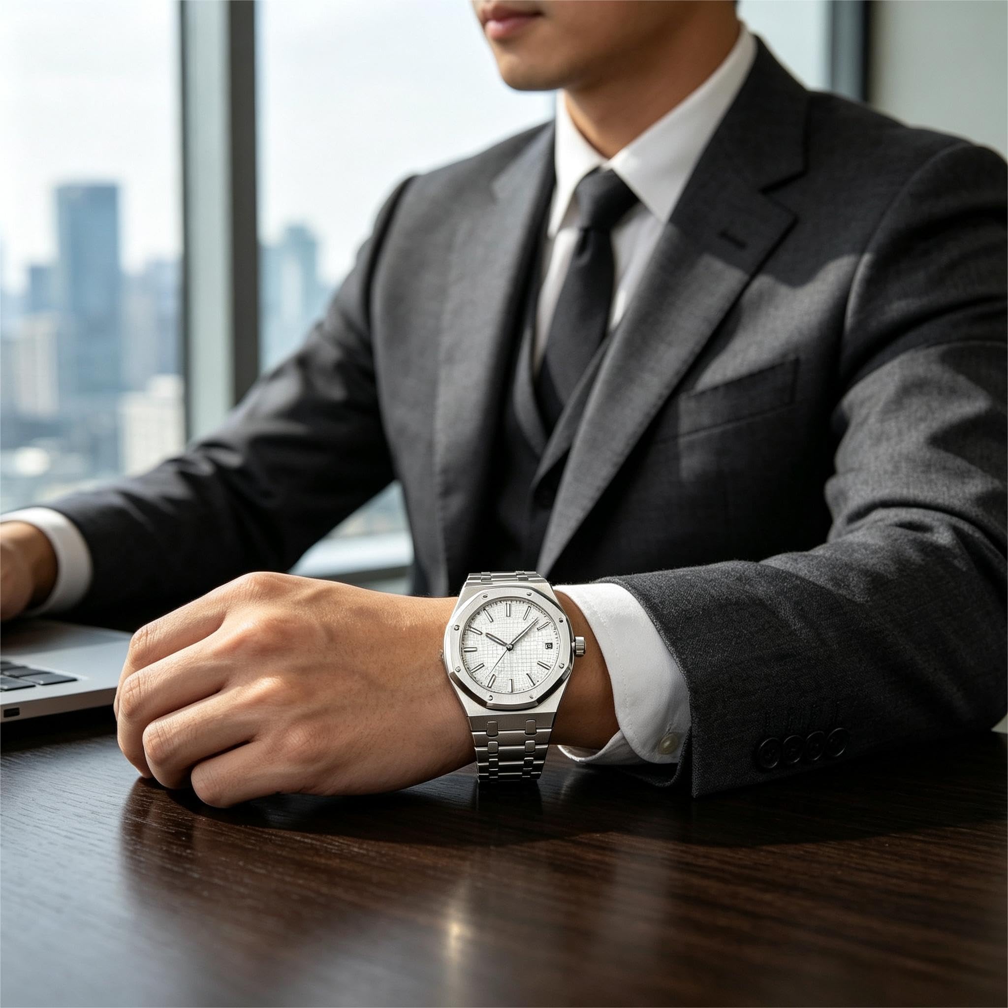 Reloj mecánico automático Octogonal de acero con calendario