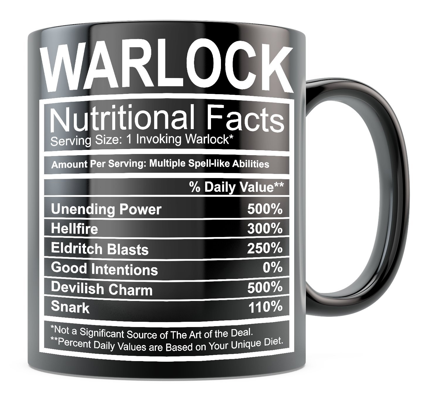 DnD Mug - Warlock Nutritional Facts Mug - Black 15oz Ceramic