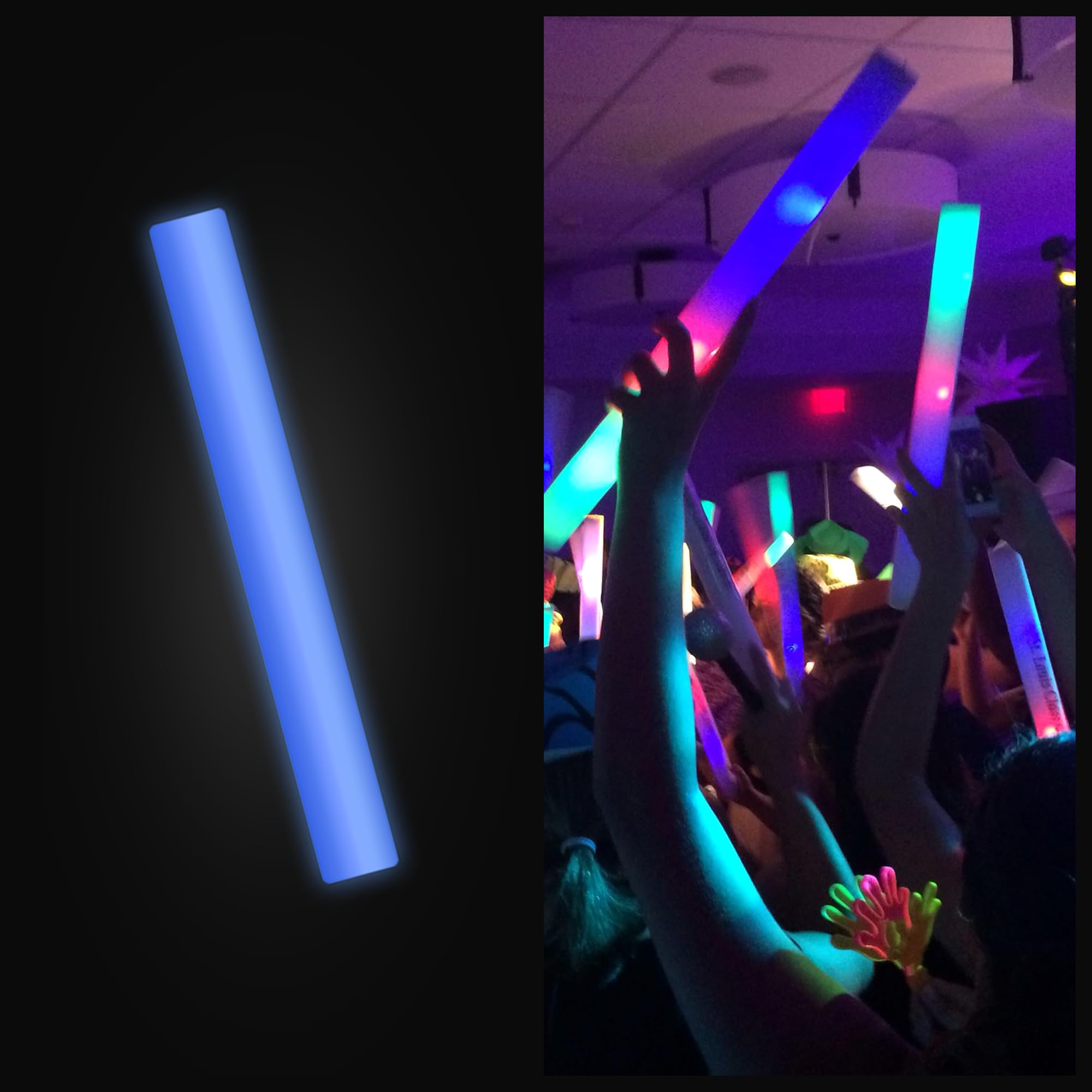 100 varillas brillantes de espuma azul, barras iluminadas de 16 pulgadas para bodas, fiestas y bailes