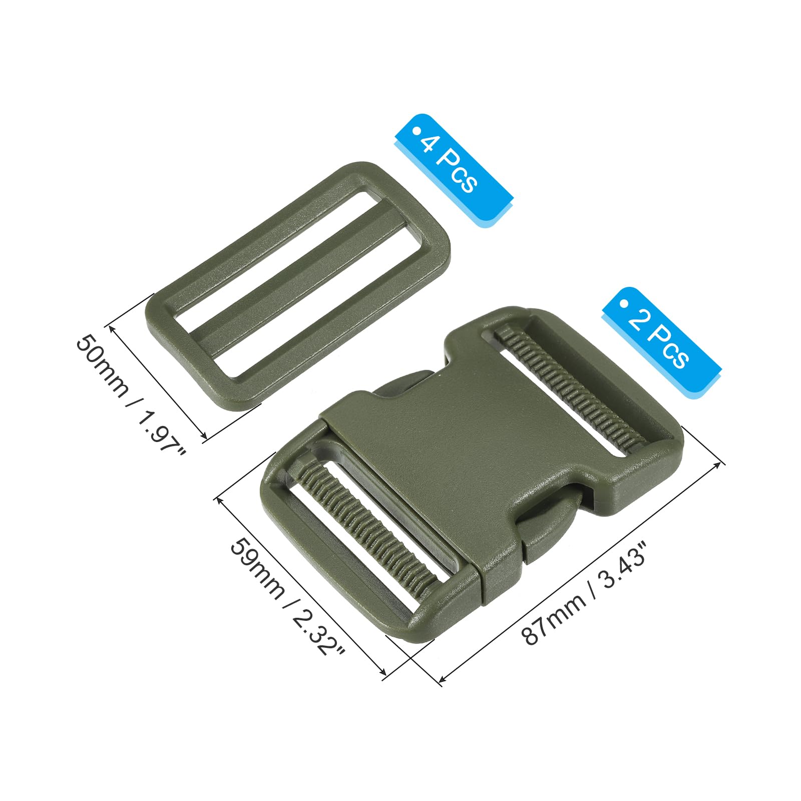 PATIKIL 2" Quick Release Buckle, 2 Pack Plastic Quick Side Release Clips with 4 Pack Tri-Glide Slide for Strap Webbing, Belt - Image 2