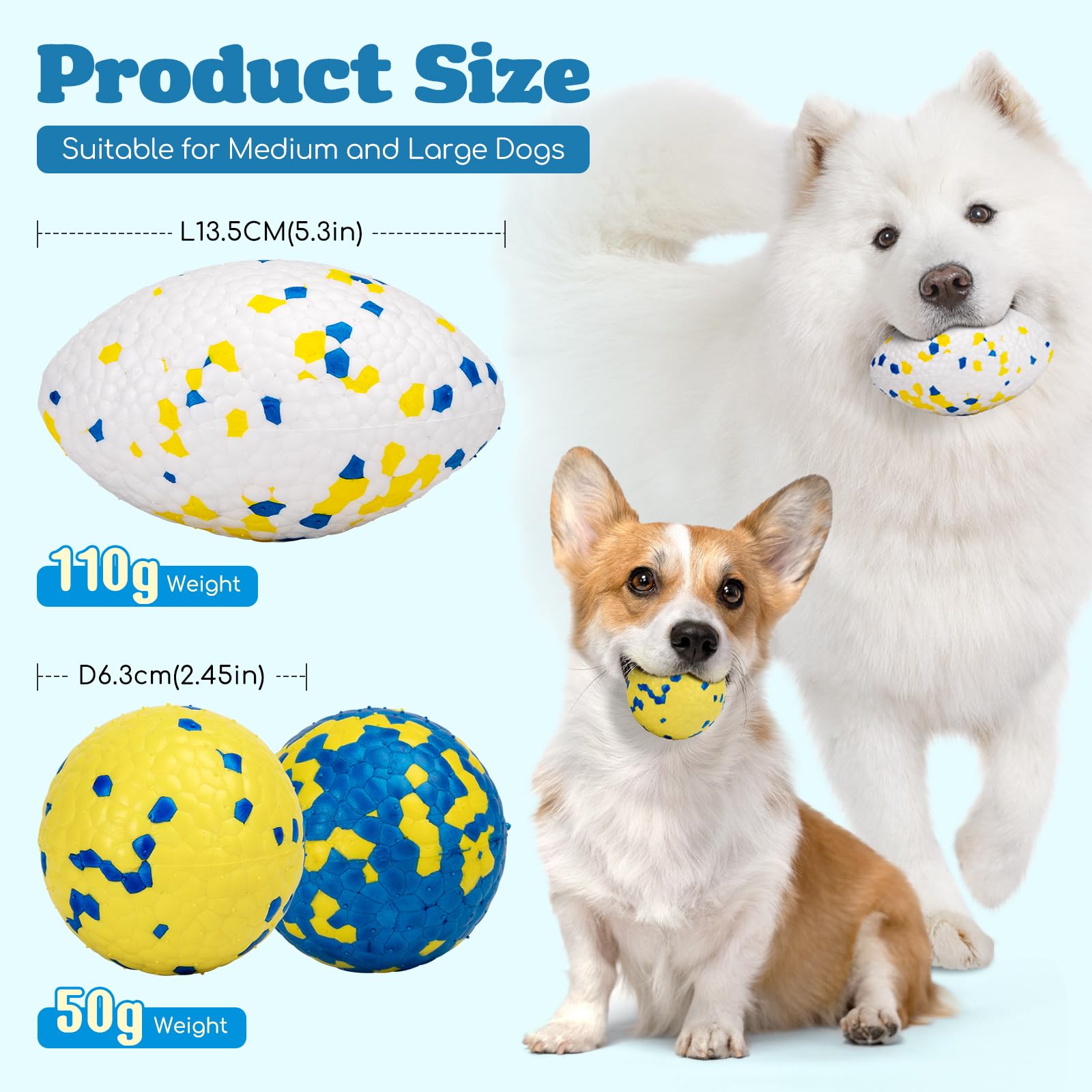Nobleza 3 Pcs Dog Balls Toys, Indestructible Medium Round Dog Ball, Durable Large Rugby Ball Toy - Image 2