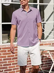 Camisa social masculina de manga curta com botões e bolso