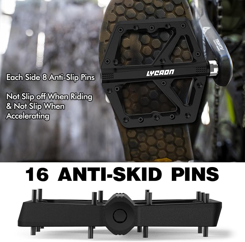 Pedale plate antiderapante pentru bicicletă LYCAON, MTB, BMX, cursieră, nailon, ax 9/16 CR-MO