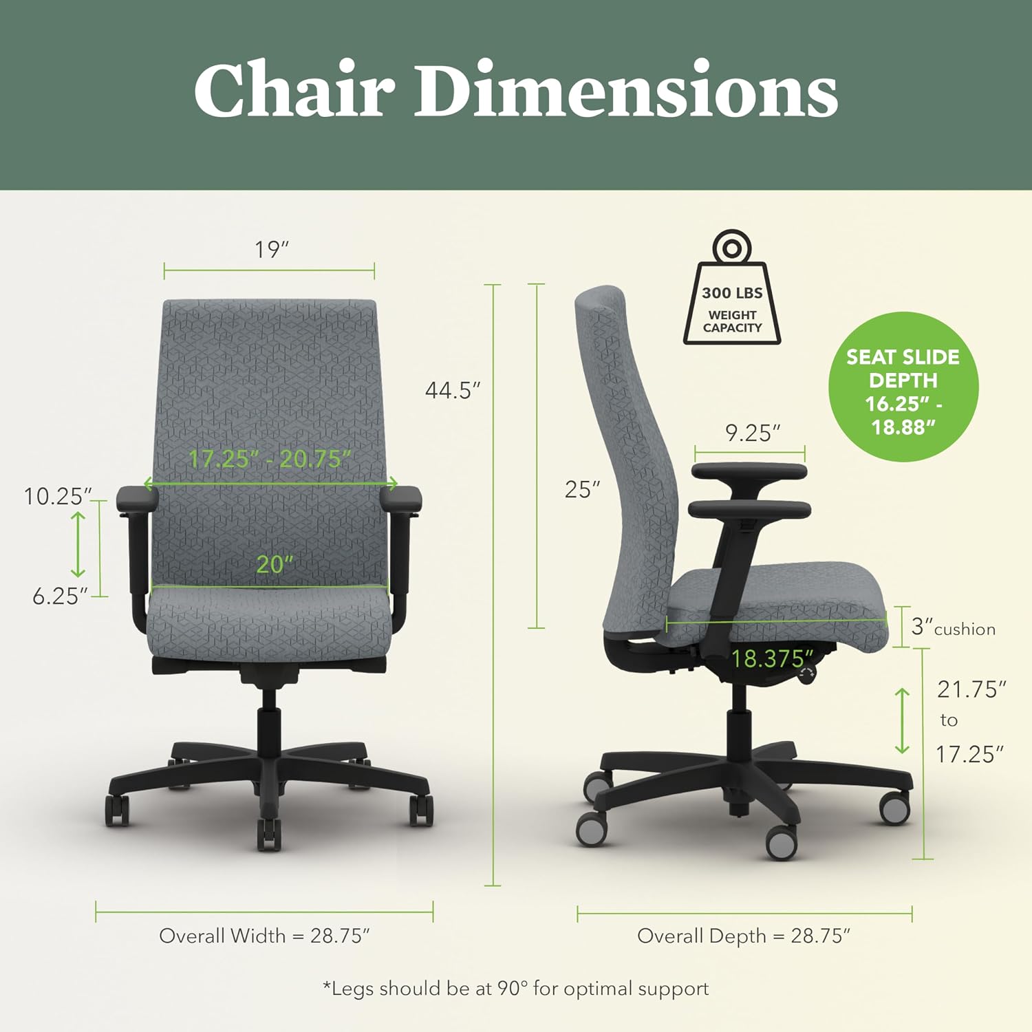 HON Ignition 2.0 Fabric Office Chair, Upholstered, Adjustable Arms, Synchro-Tilt Recline Executive Ergonomic Office Chair, Grey