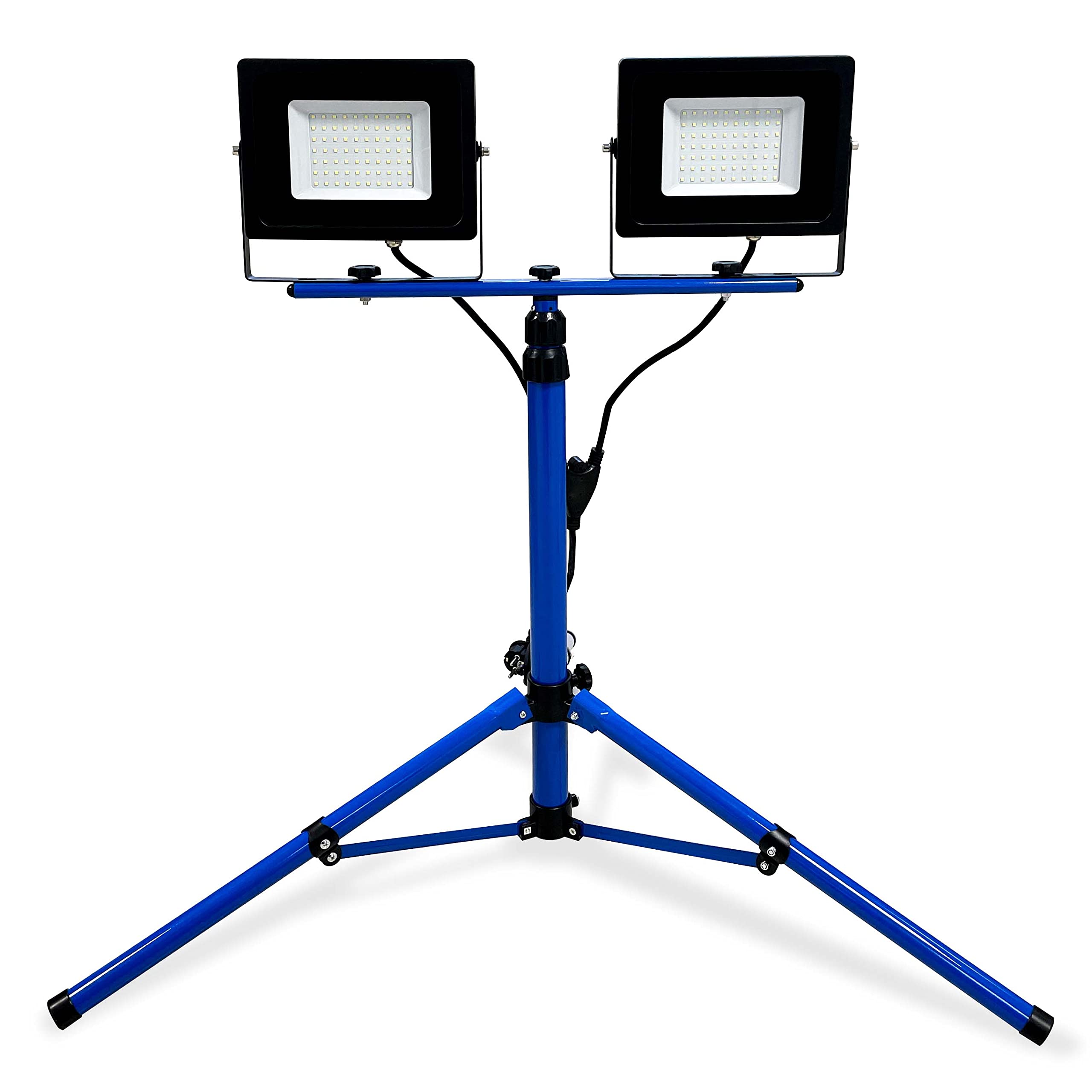 KELI - Projecteur De Chantier LED 2x50W, 2 Têtes Sur Pied télescopique, Qualité Professionnelle, 7500 Lumens, Etanchéité IP65,