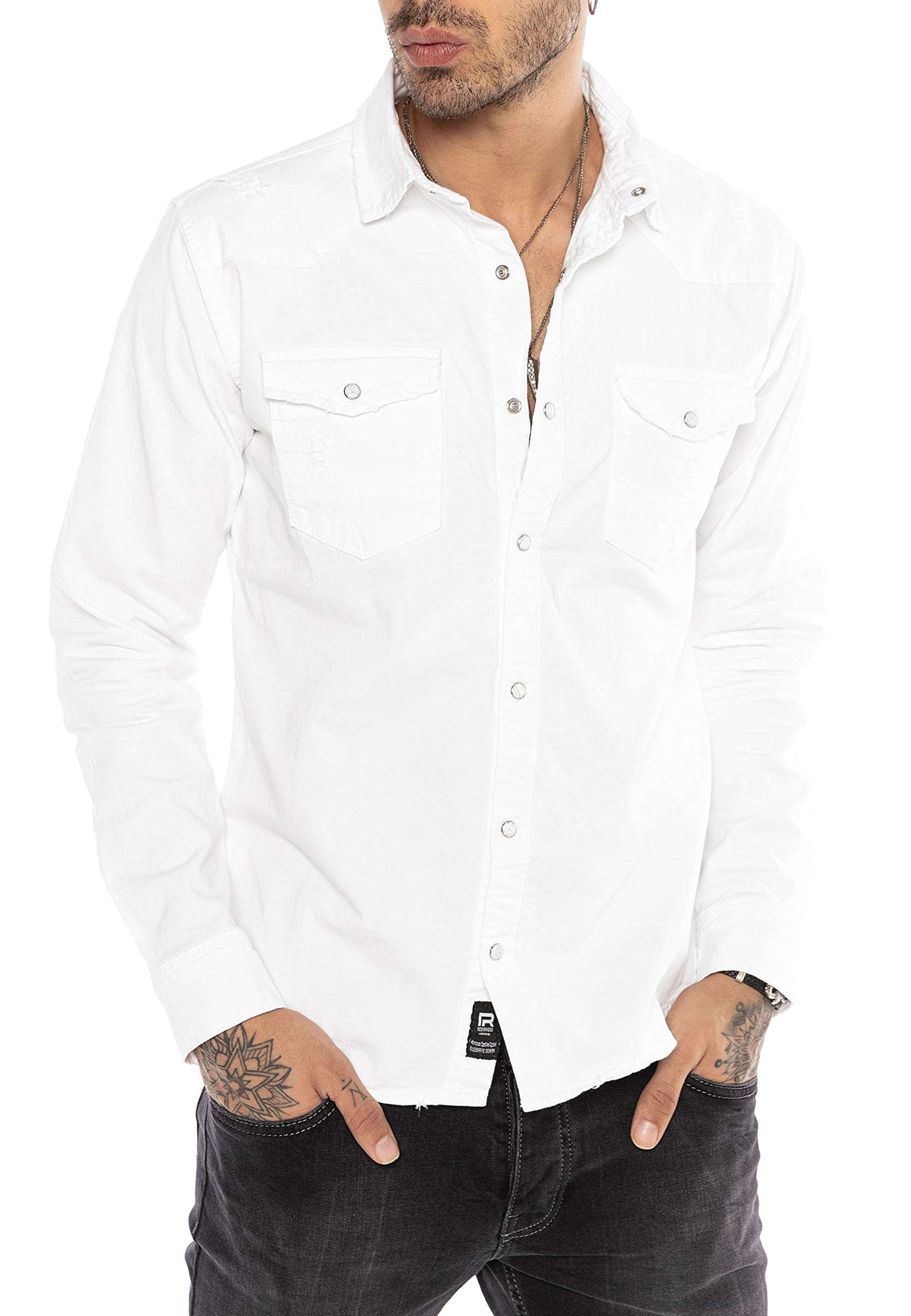 Redbridge Camicia a Jeans da Uomo Stile Casual Denim Cotone