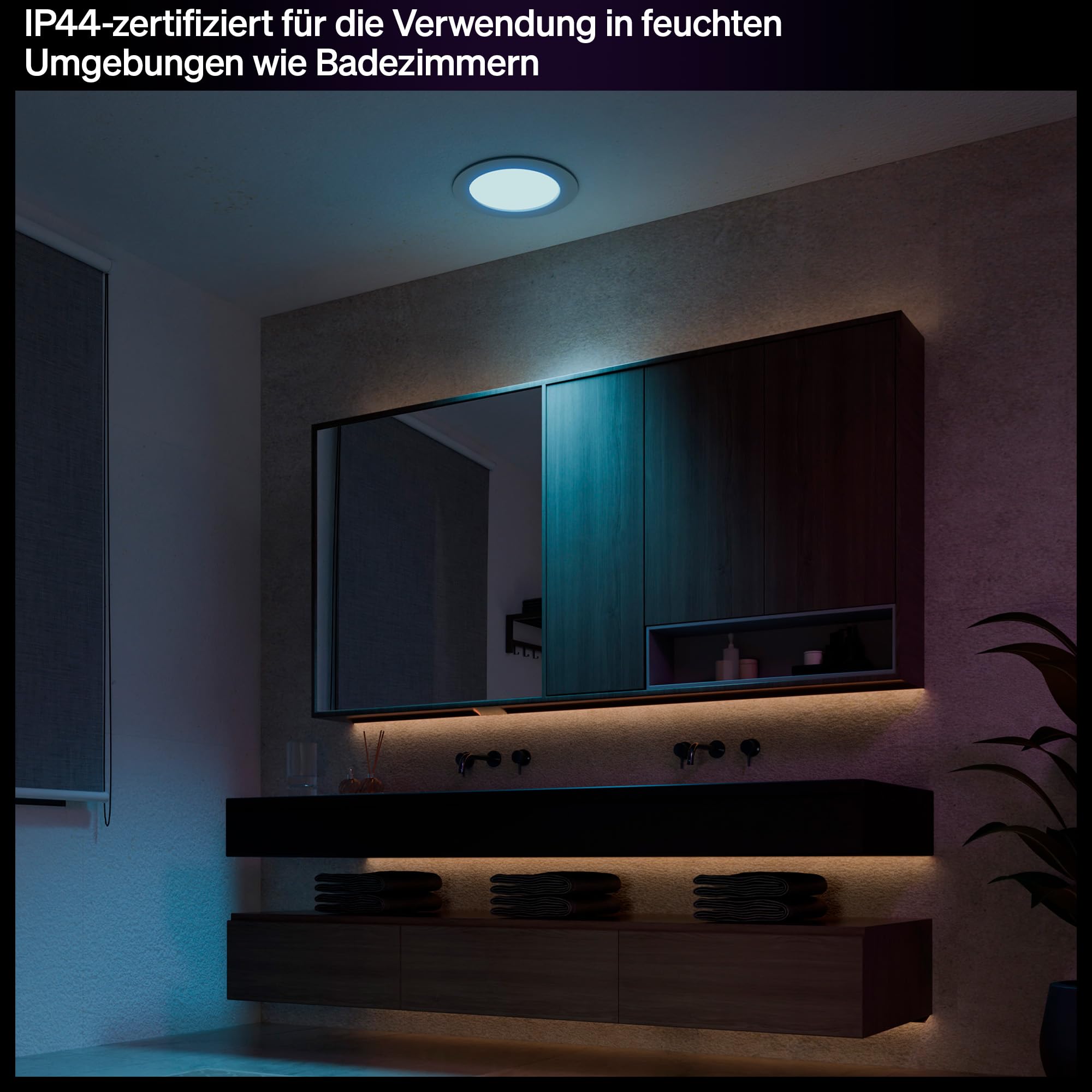 Philips Hue Slim Downlight, Einbaustrahler mit LED-Leuchte, 1.000 lm, 90 mm, Schlankes Design, Vollspektrum-Tagesl. 1.000–20.000 K, Stufenlos Dimmbar, Präzise Farbe, Smart Lighting, Weiß, 3er-Pack