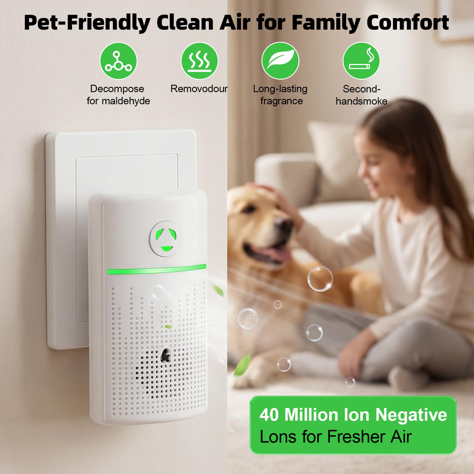 Purificatore d’Aria Ionico per Casa e Camera, Ionizzatore da Presa Anti-Odori per Fumo, Animali e Scarpe, Mini Purificatore per Ufficio e Cucina, 2 Pezzi - 2