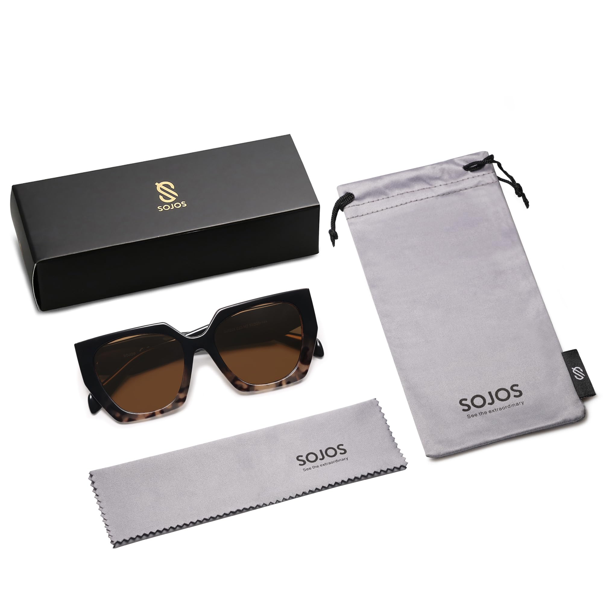 SOJOS Trendy Oversized Polarized Sunglasses Womens Big Square Cateye Sunnies, Lentes de sol para mujer SJ2205: Black Gradient Tortoise/Brown 55 Millimeters