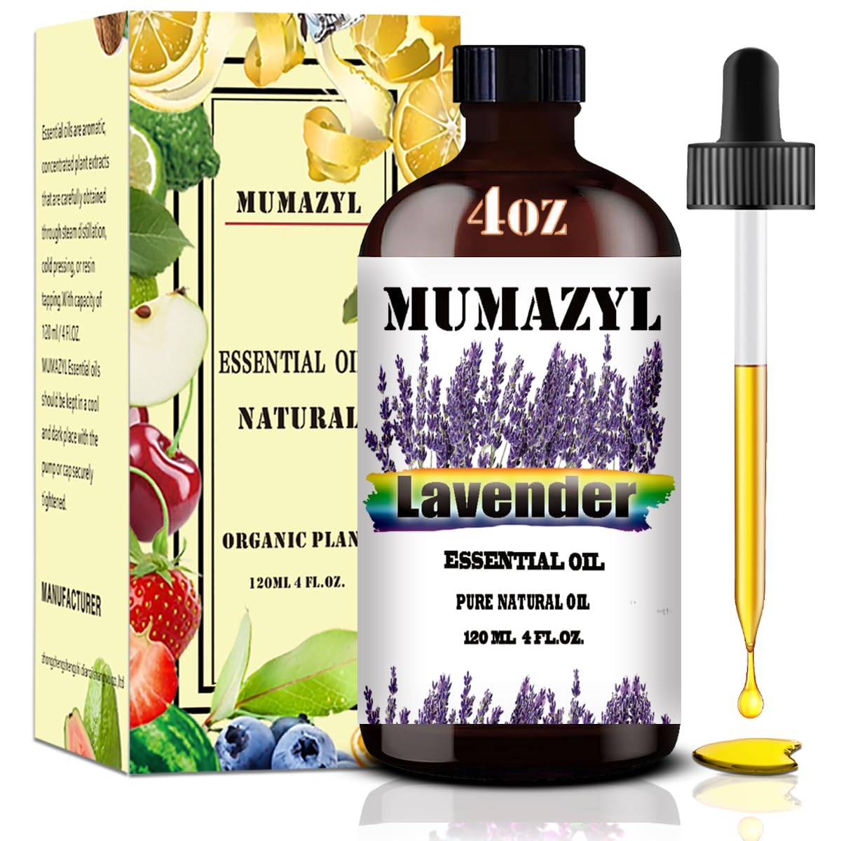 Lavender Essential Oil, Lavender Oil 4 Fl Oz 120ML for Diffuser Humidifier Yoga Cleaning DIY Candle Soap Making MUMAZYL Essential Oils