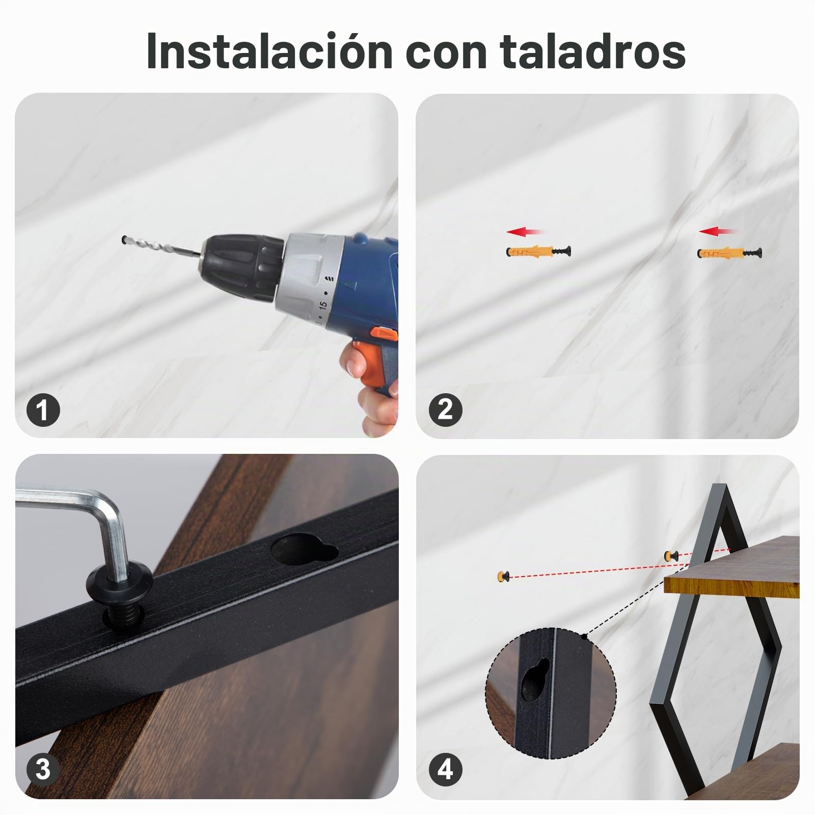 Estante Flotante 2 Niveles Madera y Metal, Resistente al Óxido y Moho, Estante Decorativo para Salón Cocina Baño Dormitorio, Ideal para Amas de Casa Inquilinos Amantes Almacenaje