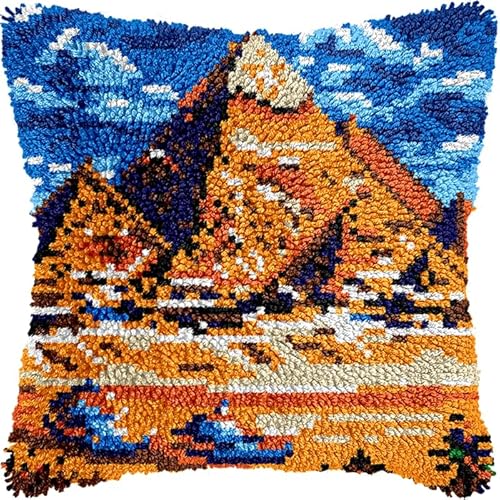 YarnAdventures Paisaje africano Cojines De Ganchillo Para adultos,Pirámides del desierto,Kit de gancho de pestillo para manualidades,de fabricación de cojines,decoración del hogar,43x43cm