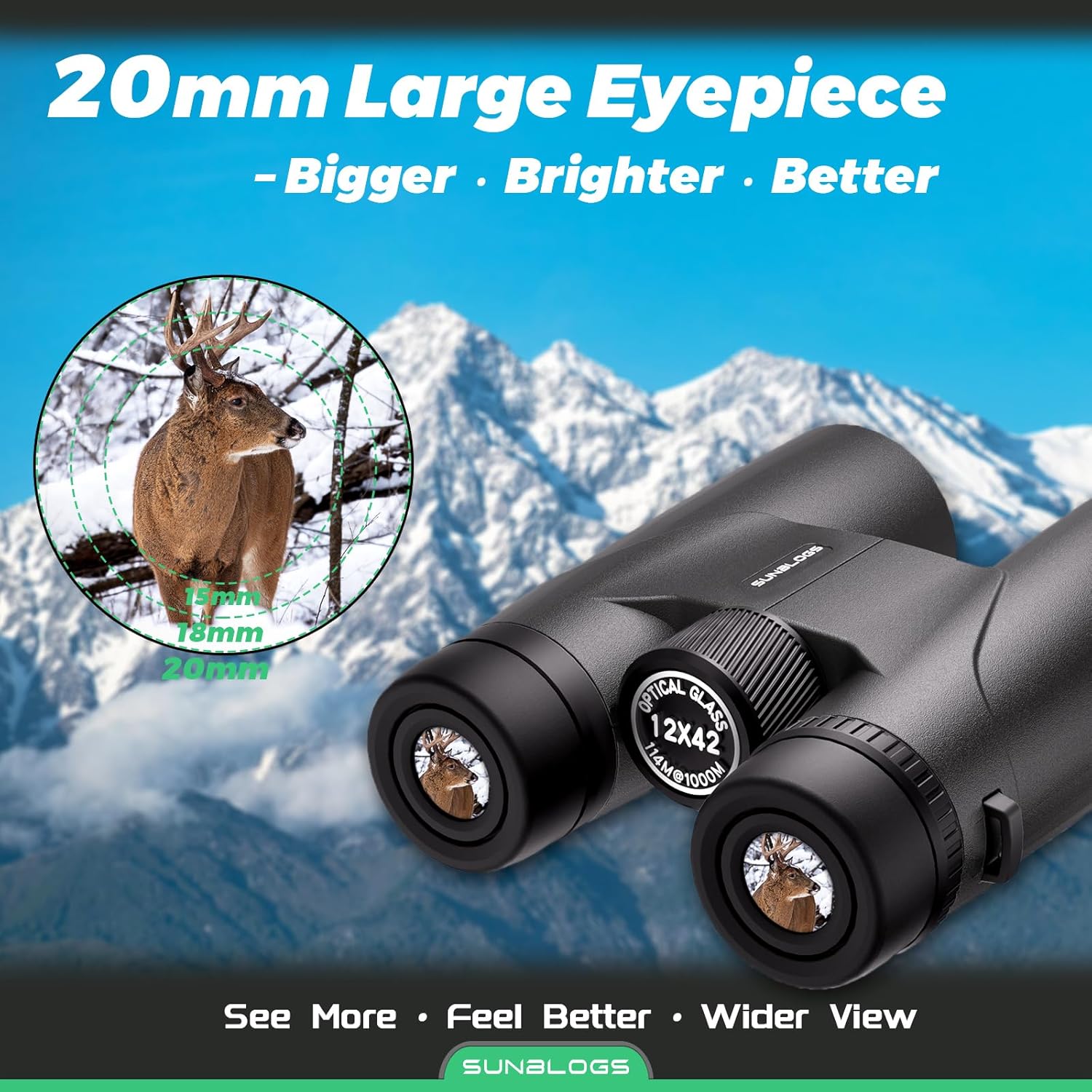 12x42 HD Binoculars for Adults High Powered, Super Bright BAK4 Prism Waterproof Binoculars with Low Light Vision for Bird Watching Outdoor Hunting Travel Hiking Sports Stargazing Cruise (Black) - Image 3