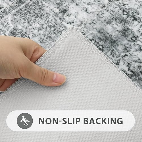 Miniatura 3 de Uphome Tapete de baño gris, estilo bohemio y desgastado, tapete de baño pequeño de terciopelo súper acogedor, antideslizante, lavable a máquina,