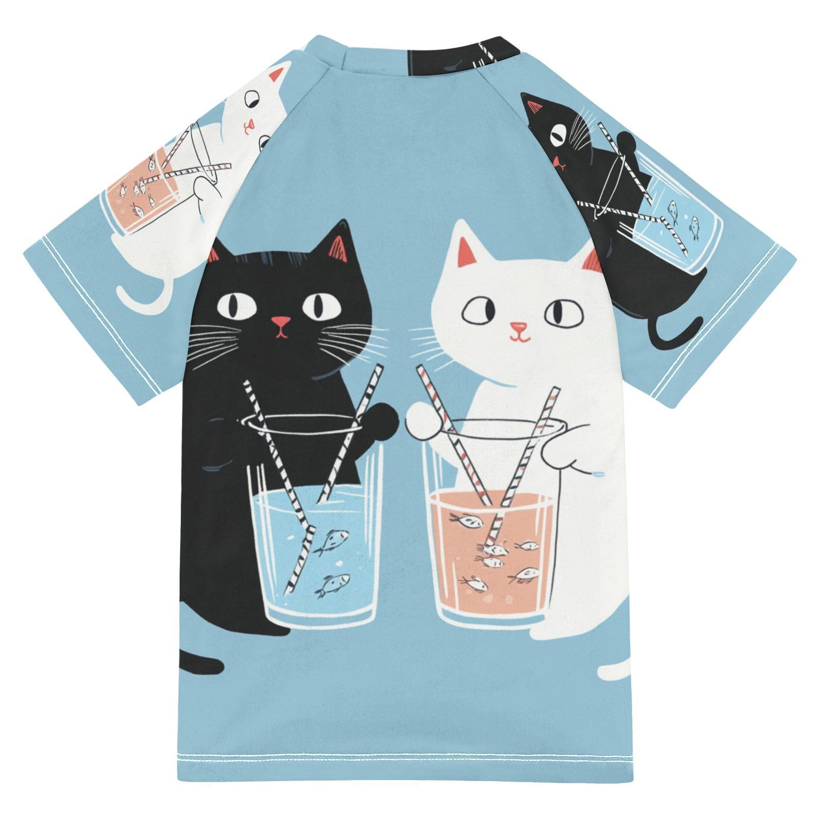 Jucciaco Boys Swing Shirts Cute Cat Fish Cartoon Rashguard Short Sleeve Kids T-Shirts Sun UPF 50+ Multicoloured