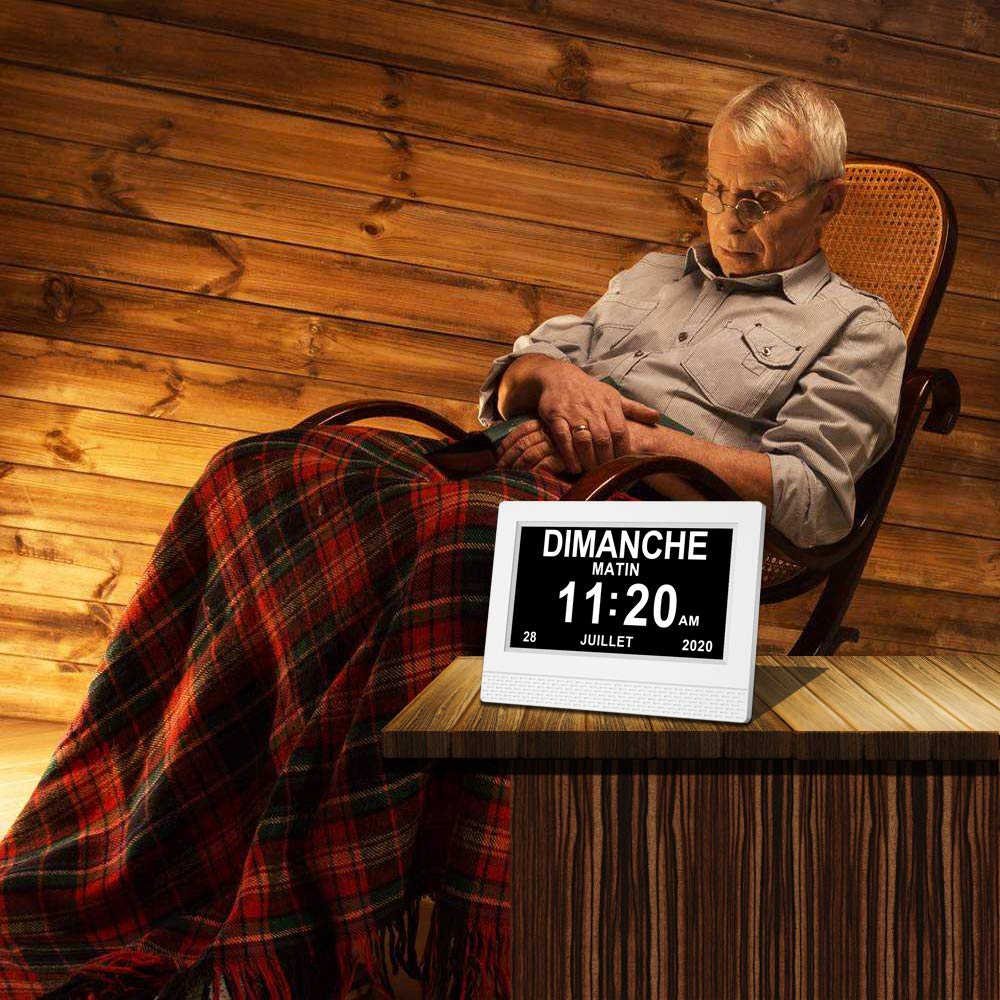 SINOIDEAS Zegar cyfrowy Alzheimera, 7-calowy zegar demencyjny LCD z datą, dniem i godziną, jest dla rodziców, dziadków (Ecru)