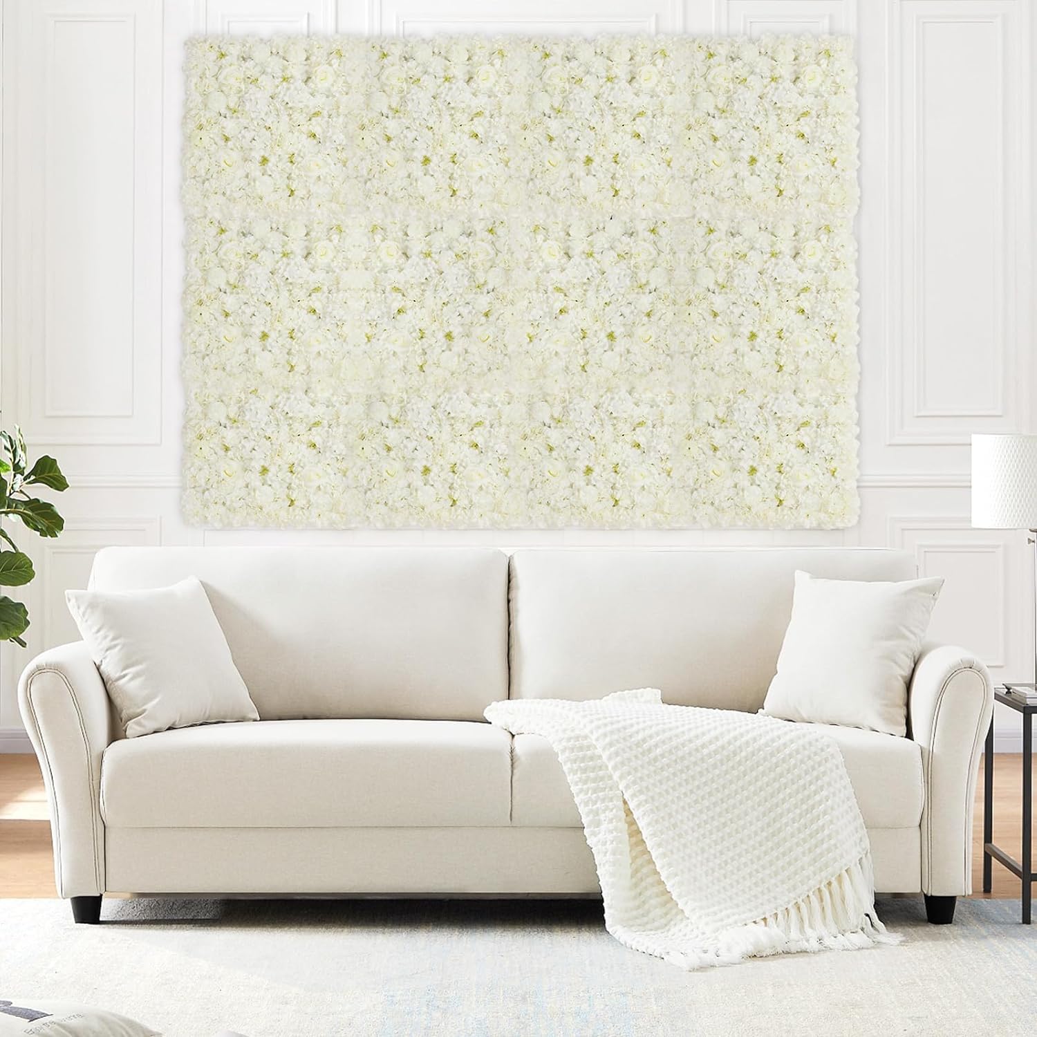 Pannelli di Sfondo Fiori Artificiali 3D Bianchi, Pannelli Decorativi con Fiori Artificiali 12 Pezzi, Rose di Seta per Pareti, Pannelli Floreali 15" X 15'' per Matrimoni Feste