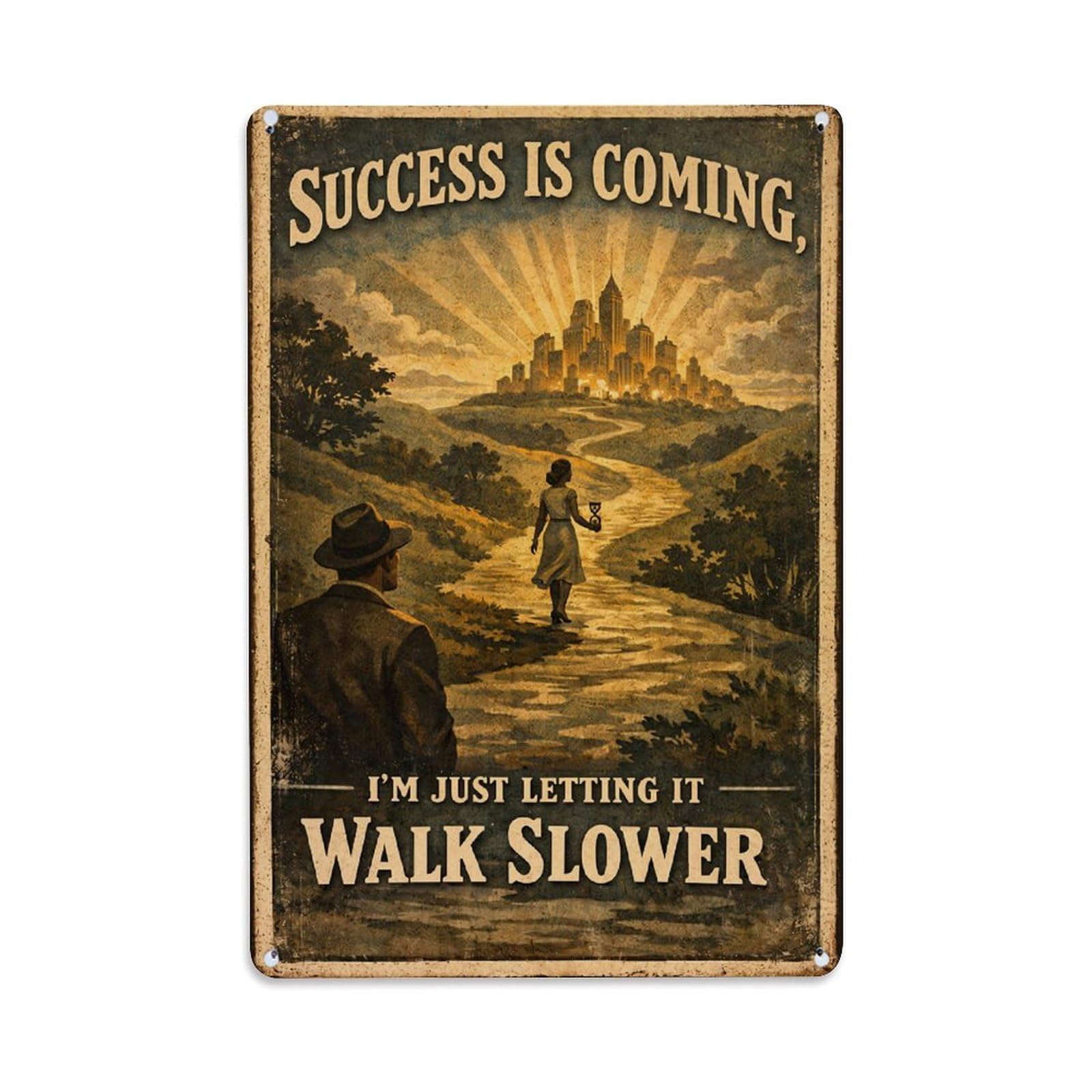 Jdfenggu Vintage Success Is Coming Walk Slower Retro Metal Tin Sign, Metal Poster For Bar, Home, Man Cave, Kitchen, Laundry Room Art Decor 8X12 Inch