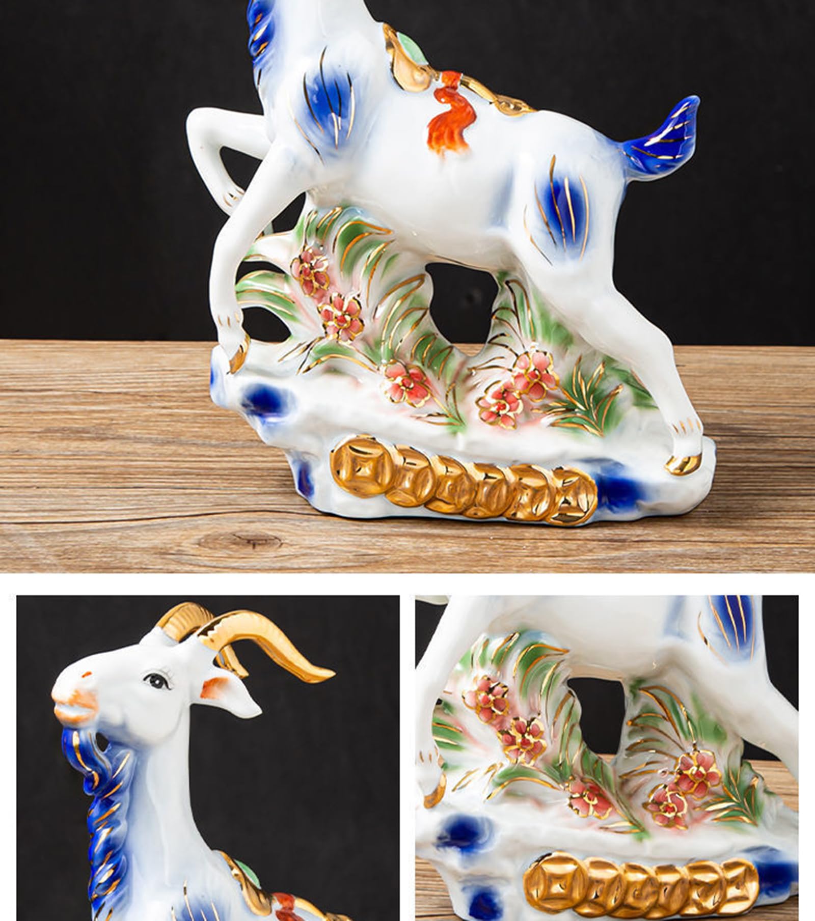 Ceramiczna figurka przynosząca dobrobyt – statua bogactwa Feng Shui, dekoracja chińskiej kozy zodiaku do salonu, luksusowa ozdoba artystyczna do domu,