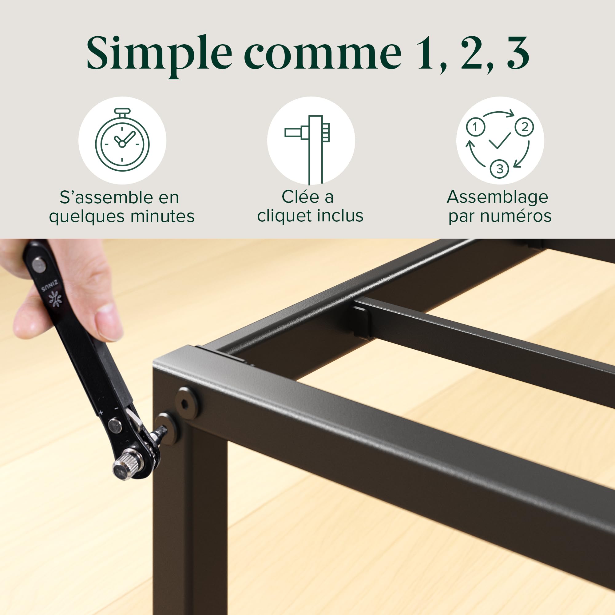 Zinus Lorelai Sommier 140x190 cm avec Lattes en Métal - Cadre de Lit 2 Personnes en Acier Robuste - Hauteur 36 cm pour Rangement - Montage Facile - Noir